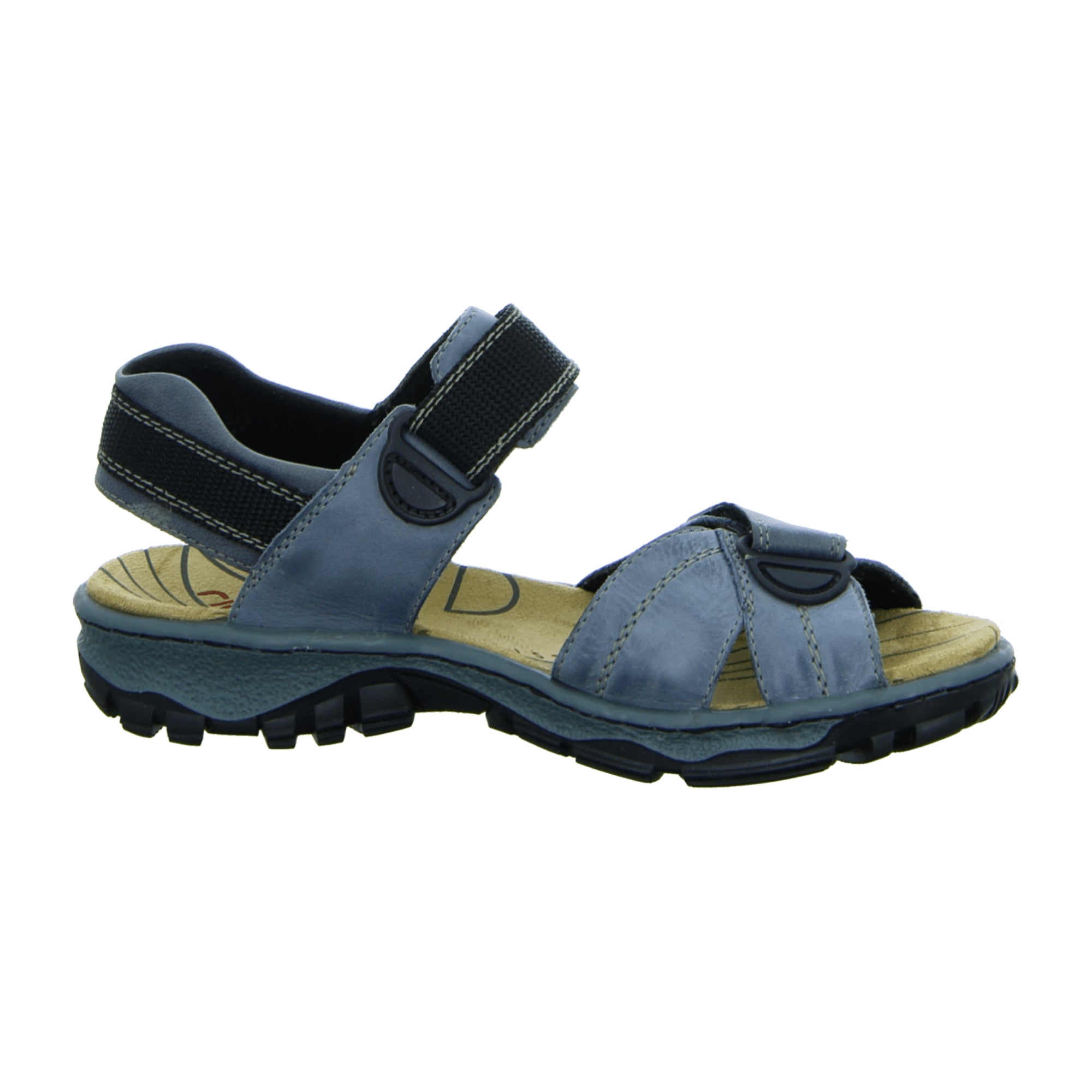 Rieker Women's Blue Sandals with Comfortable Velcro Straps and Soft Textile Lining