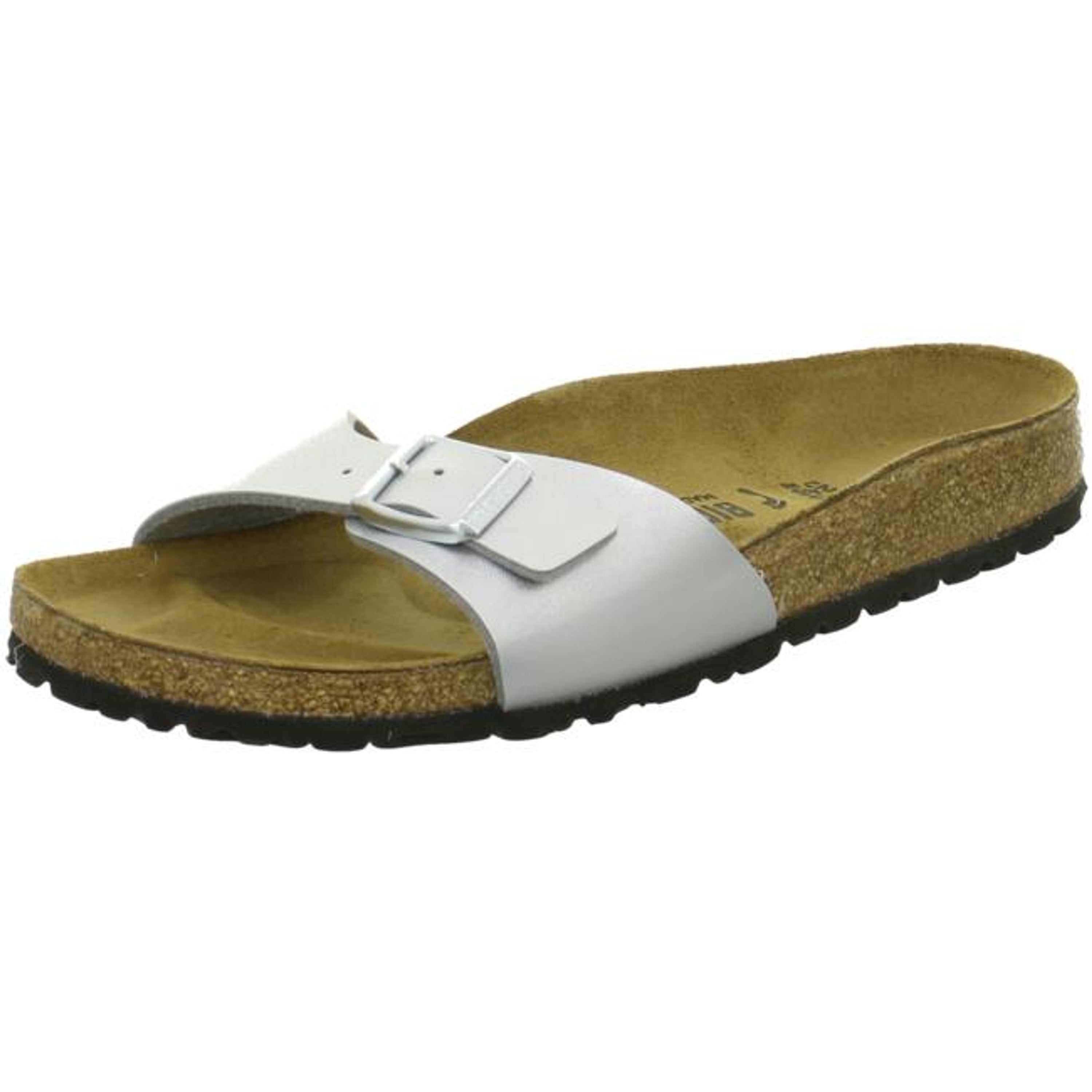 Birkenstock Madrid Slides Sandals Buckle Birko-Flor Shoes Slip On silver narrow - Bartel-Shop