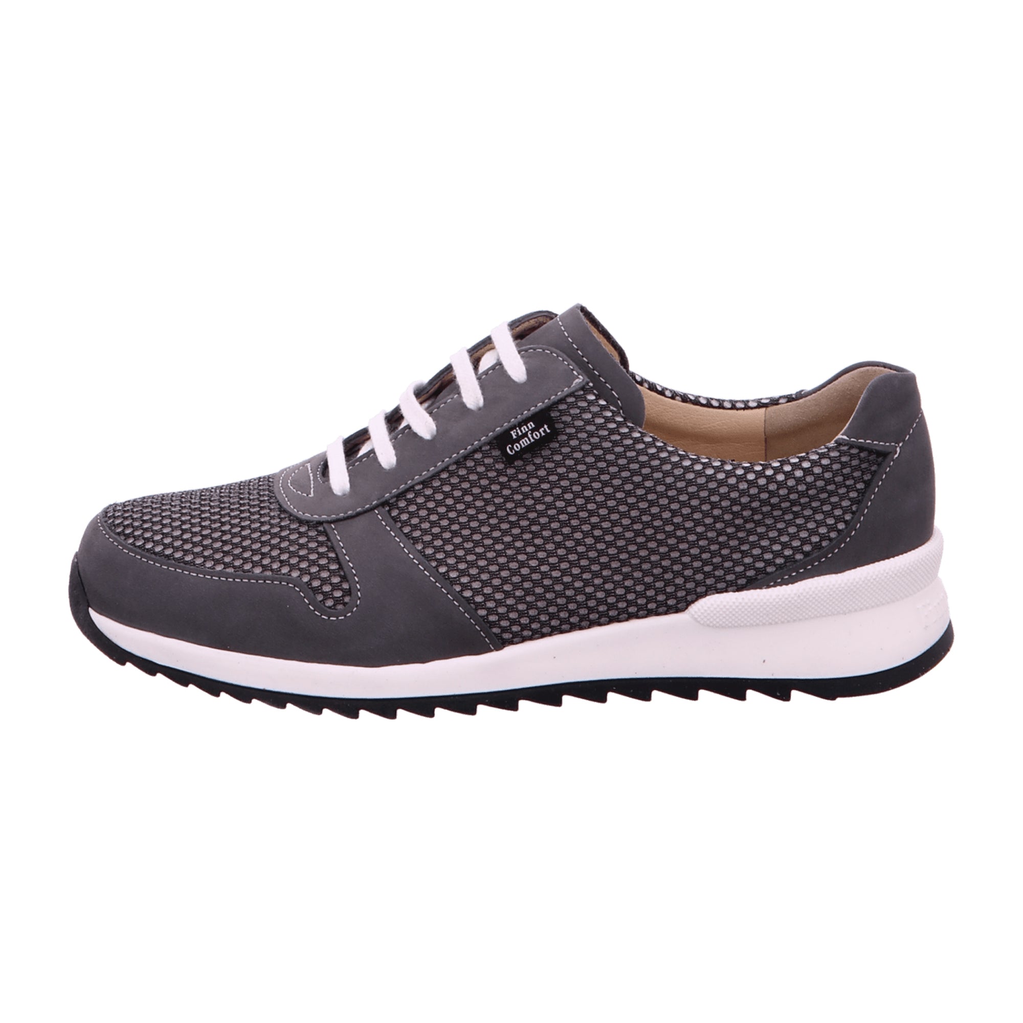 Finn Comfort Sidonia Women's Comfort Lace-Up Shoes with Removable Insole - Grey Leather/Textile Blend