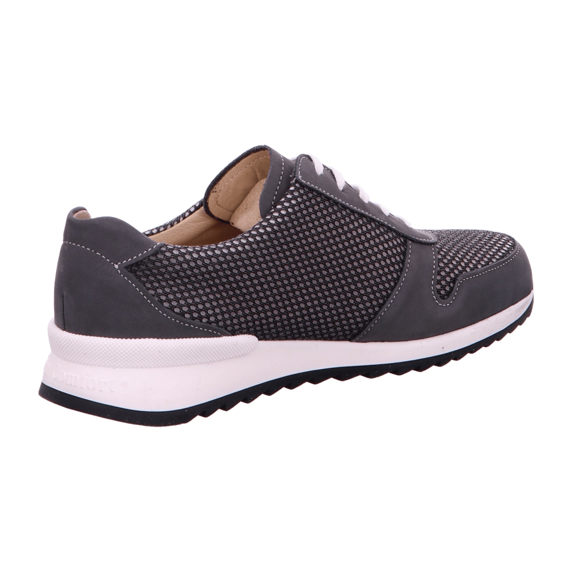 Finn Comfort Sidonia Women's Comfort Lace-Up Shoes with Removable Insole - Grey Leather/Textile Blend