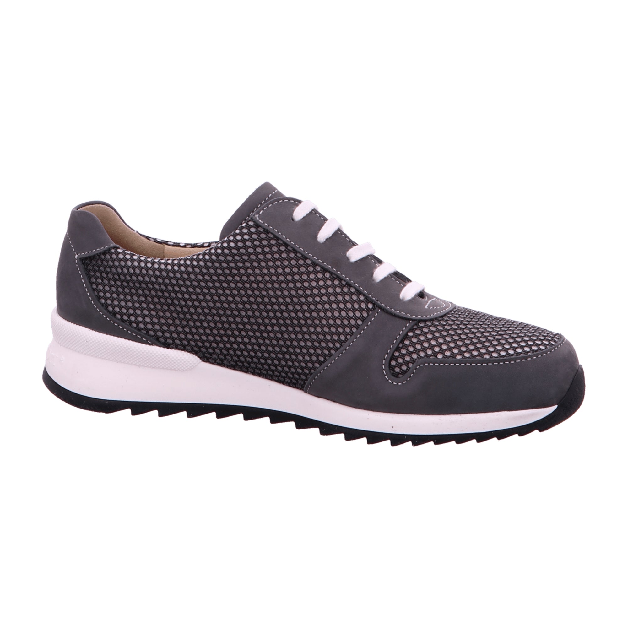 Finn Comfort Sidonia Women's Comfort Lace-Up Shoes with Removable Insole - Grey Leather/Textile Blend