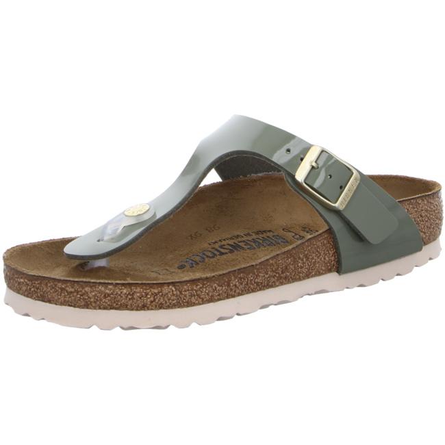 Birkenstock Gizeh Khaki Green Patent Slides Sandals Thongs Buckle regular New - Bartel-Shop