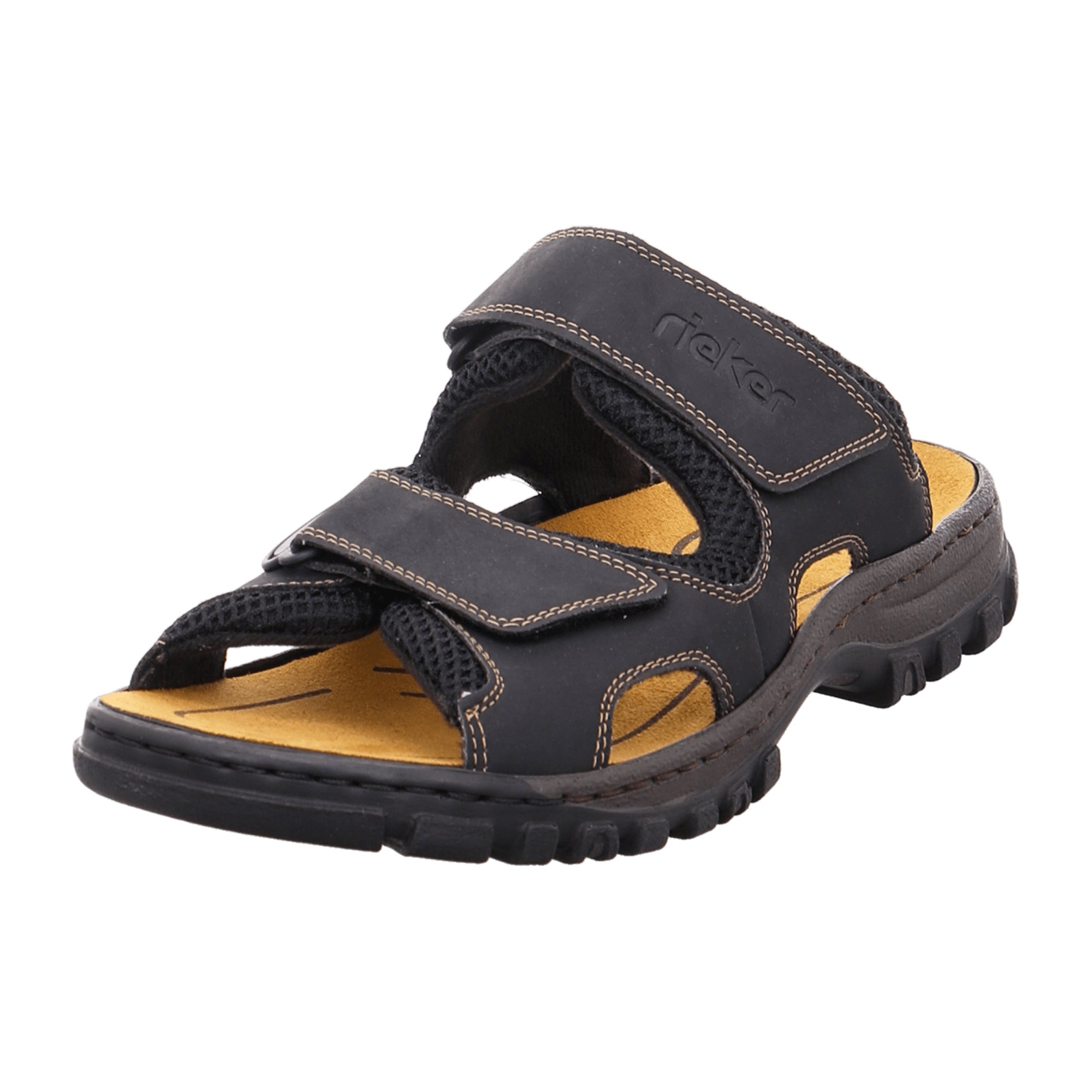 Rieker Men's Black Summer Sandals with Adjustable Straps and Soft Lining