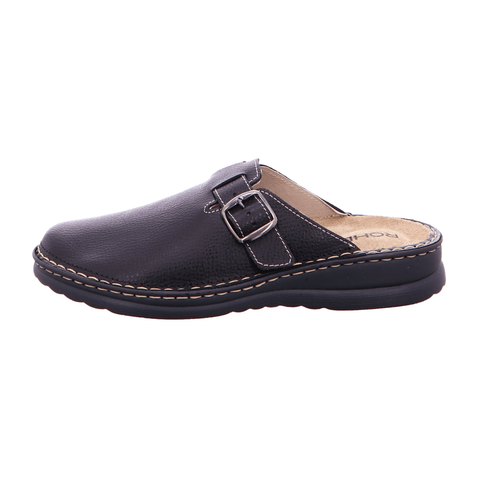 Rohde Men's Black Leather Clogs with Wedge Heel Slip-On Spring Summer