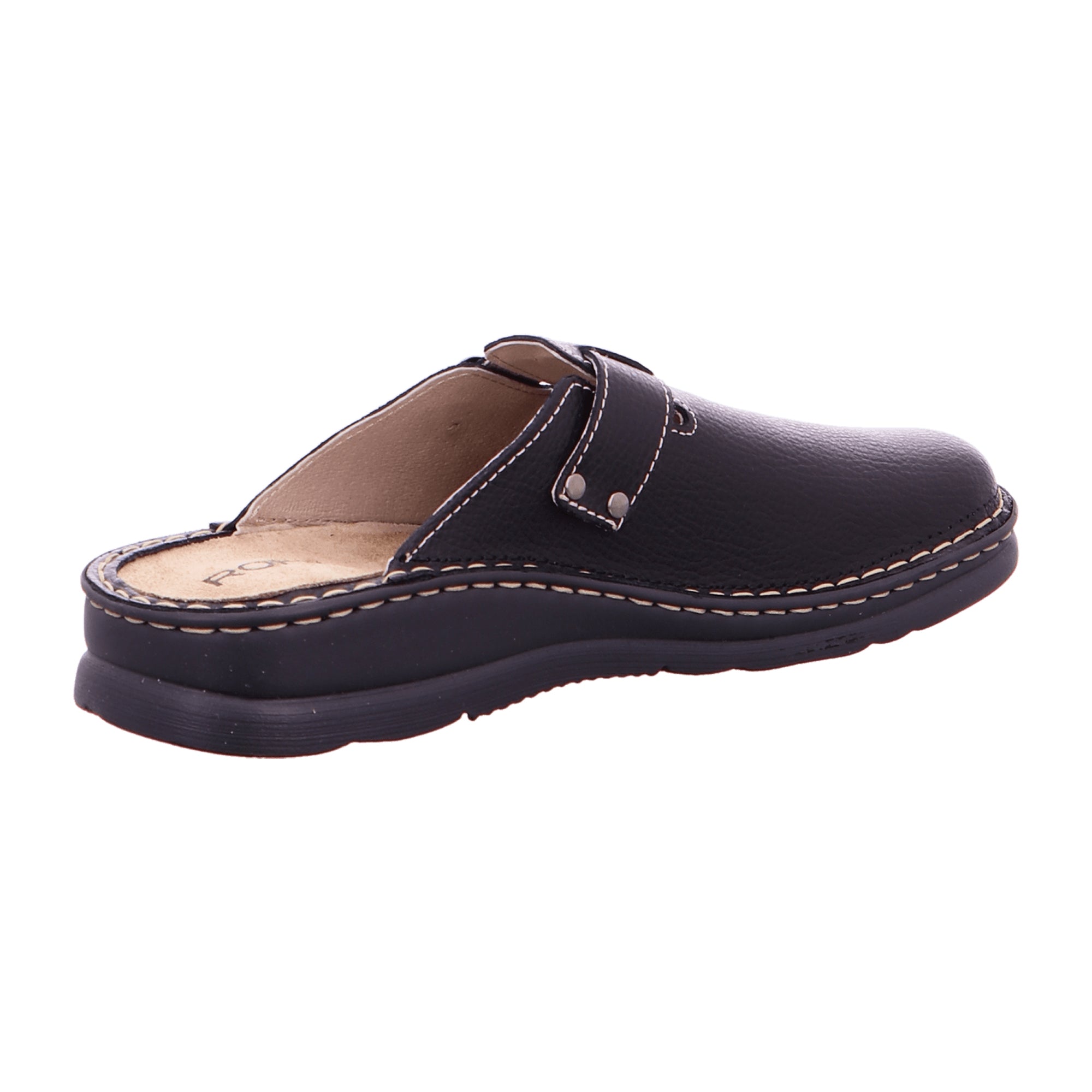 Rohde Men's Black Leather Clogs with Wedge Heel Slip-On Spring Summer