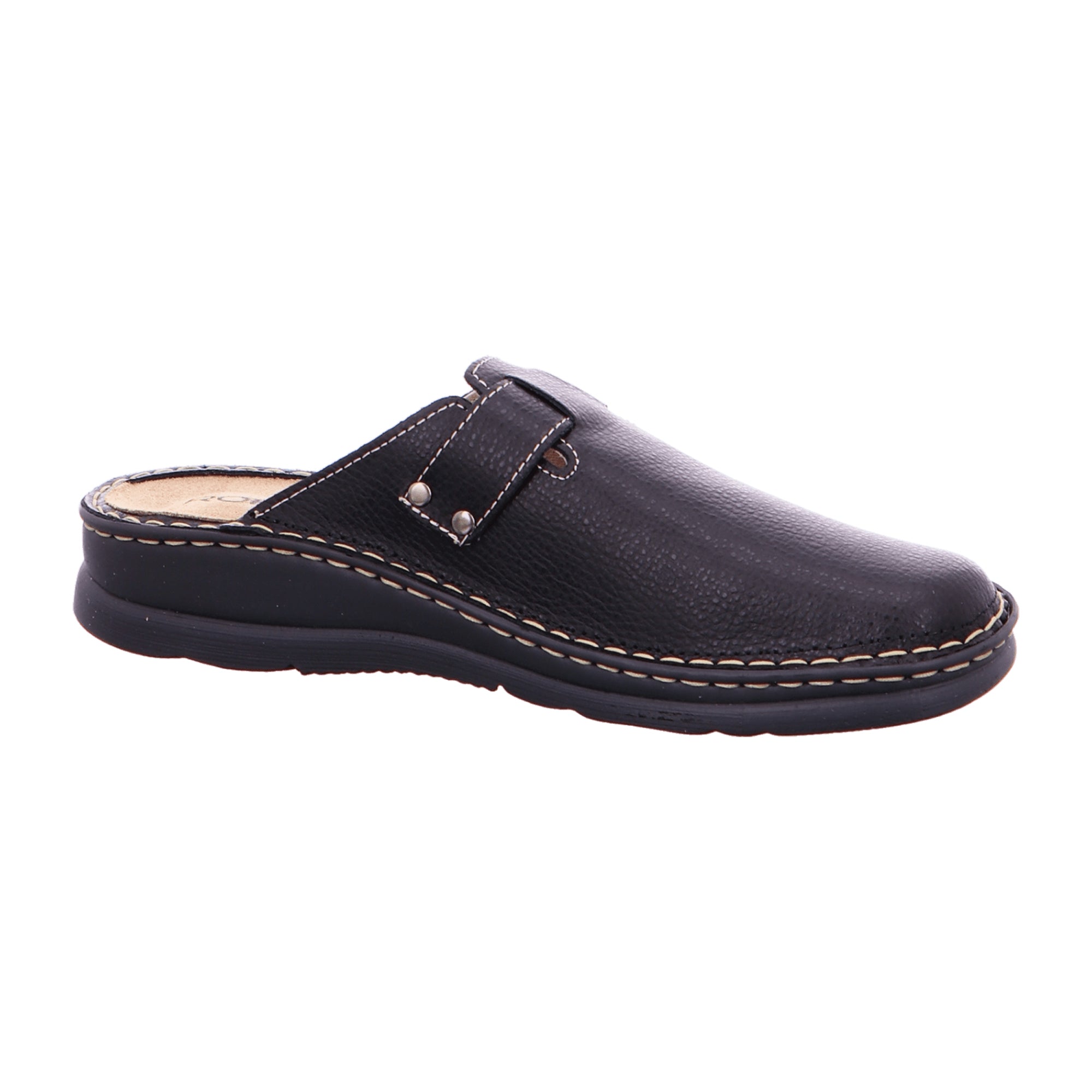 Rohde Men's Black Leather Clogs with Wedge Heel Slip-On Spring Summer