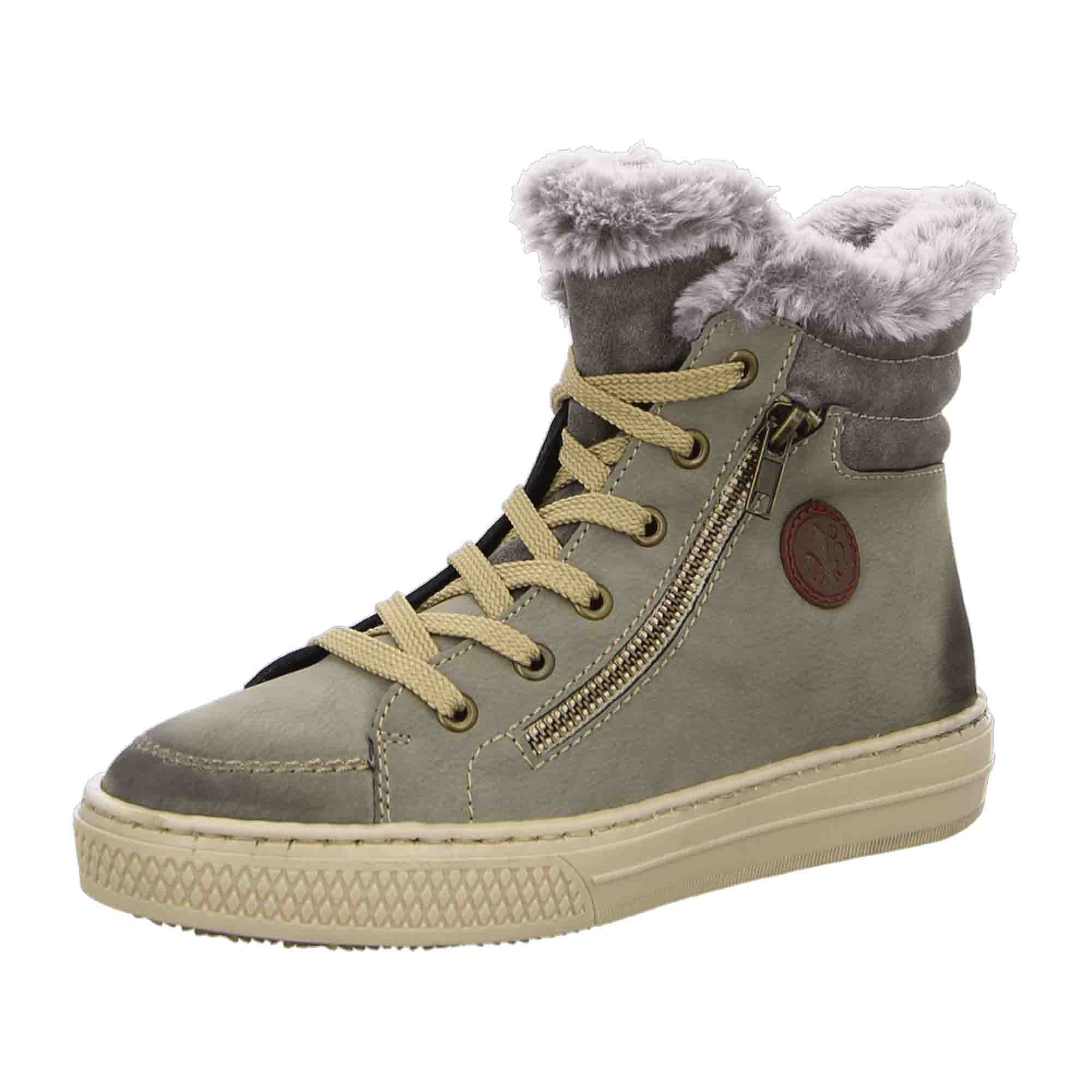 Rieker Z5931 Women's Gray Ankle Boots Lace-Up Faux Leather Warm Lined Winter Shoes