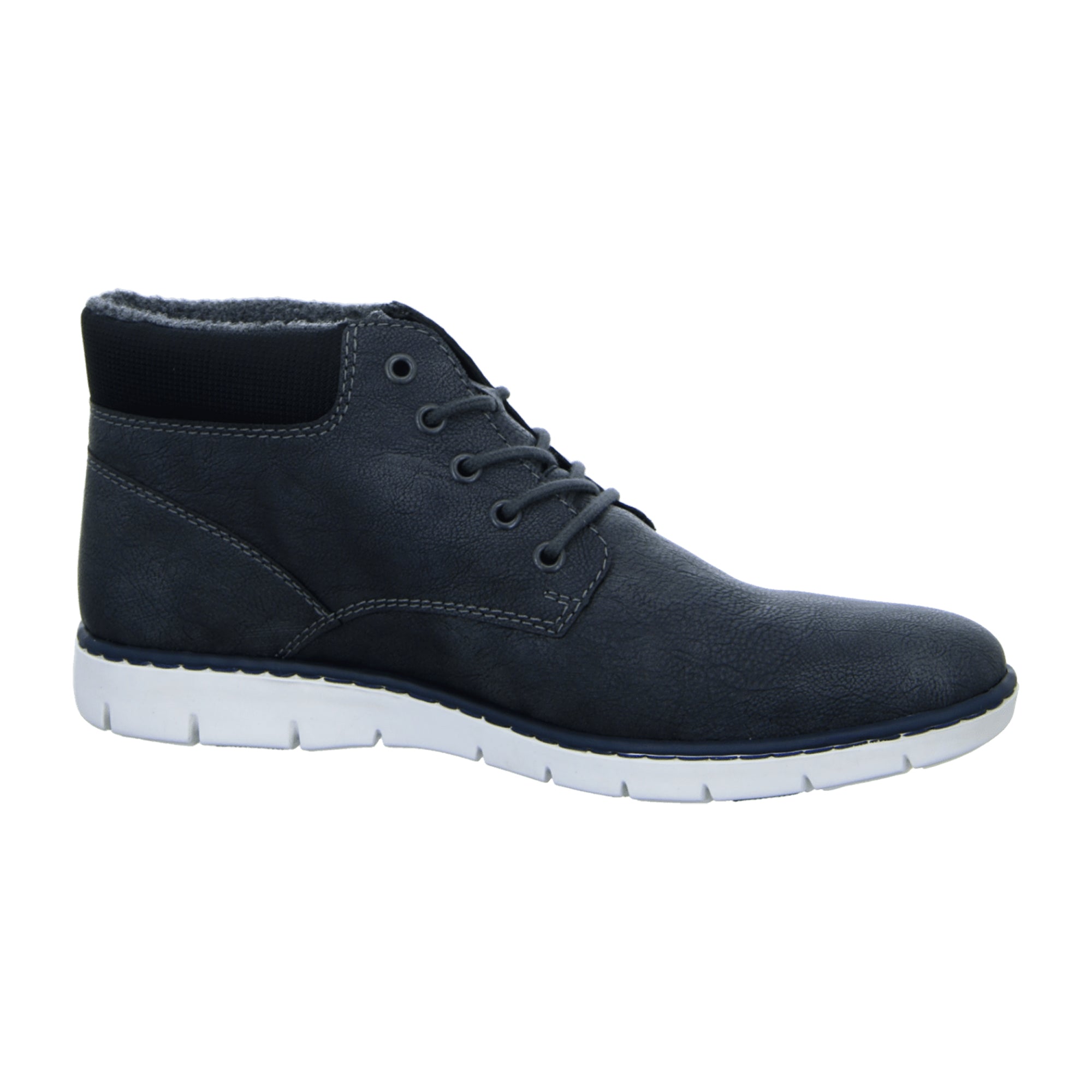 Rieker Men's Gray Leather Ankle Boots with Faux Fur Lining