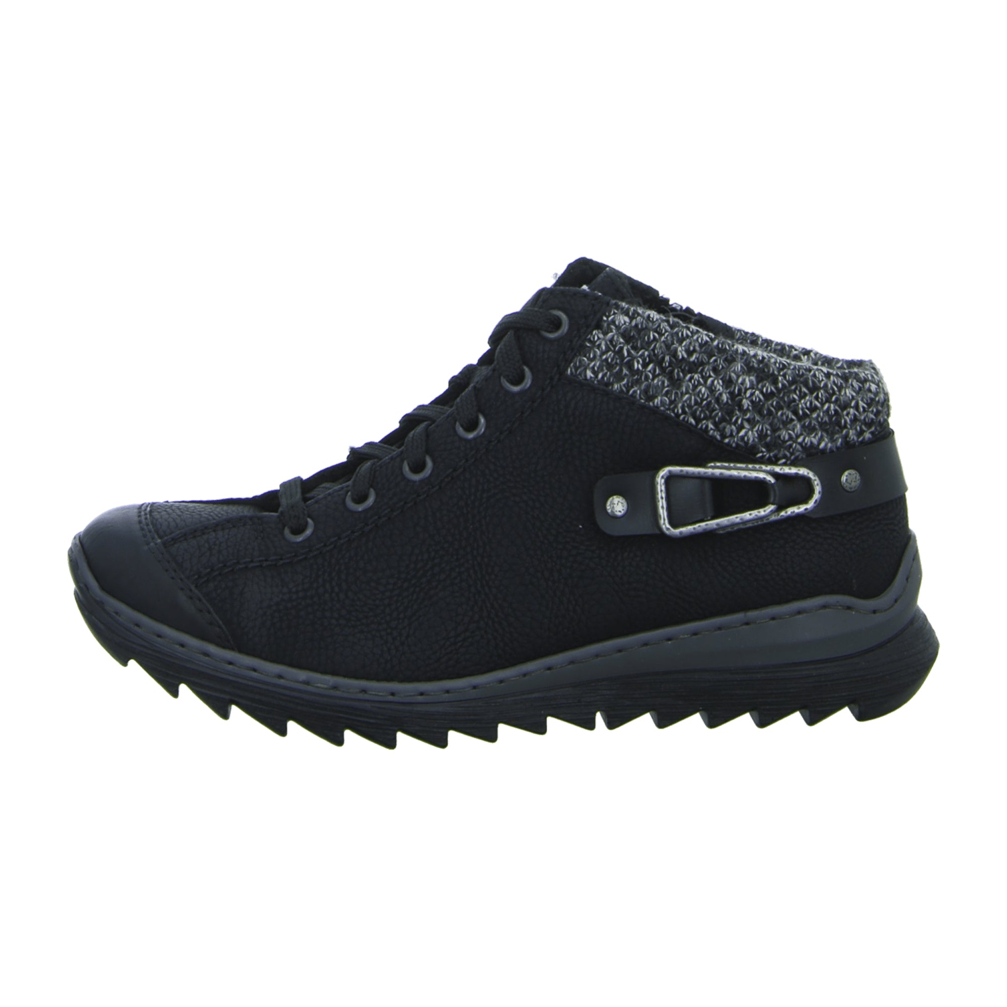Rieker Women's Black Short Boots Synthetic Material Lace-Up Flat Heel