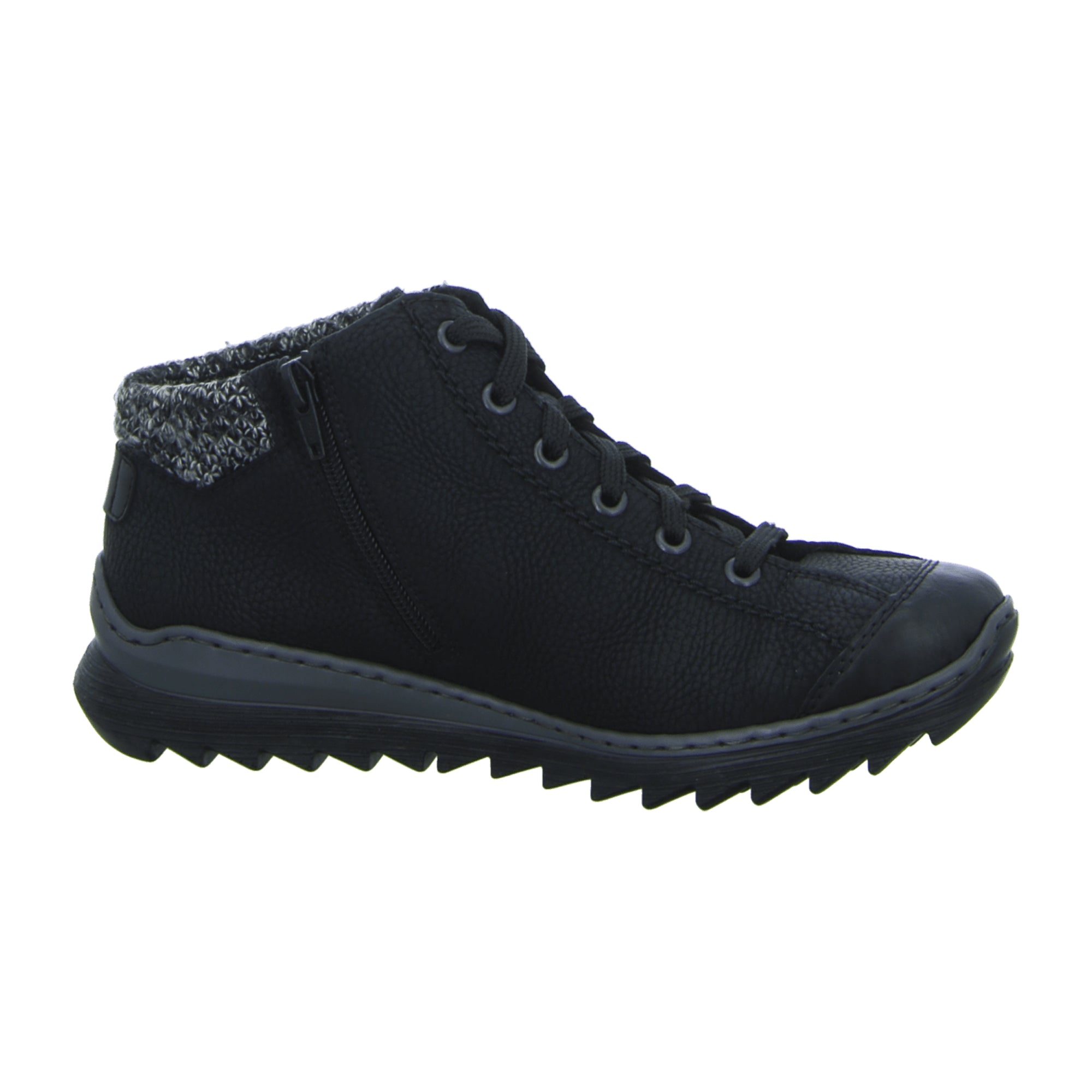 Rieker Women's Black Short Boots Synthetic Material Lace-Up Flat Heel