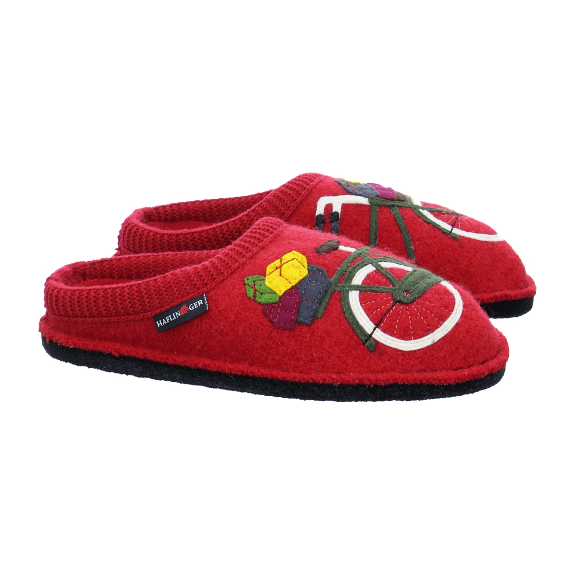 Haflinger Flair Radl Women's Slippers - Durable Black with Red Accents