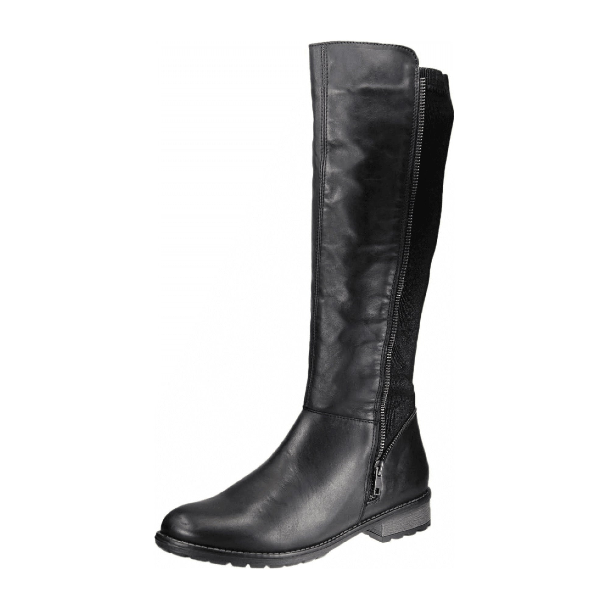 Remonte Women's Black Leather Mid-Calf Boots with Block Heel and Zipper