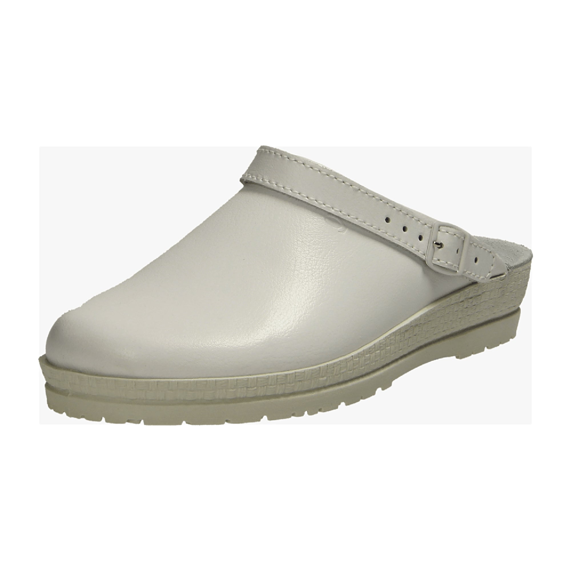 Rohde White Leather Clog for Women Slip-On Comfortable Wedge Heel