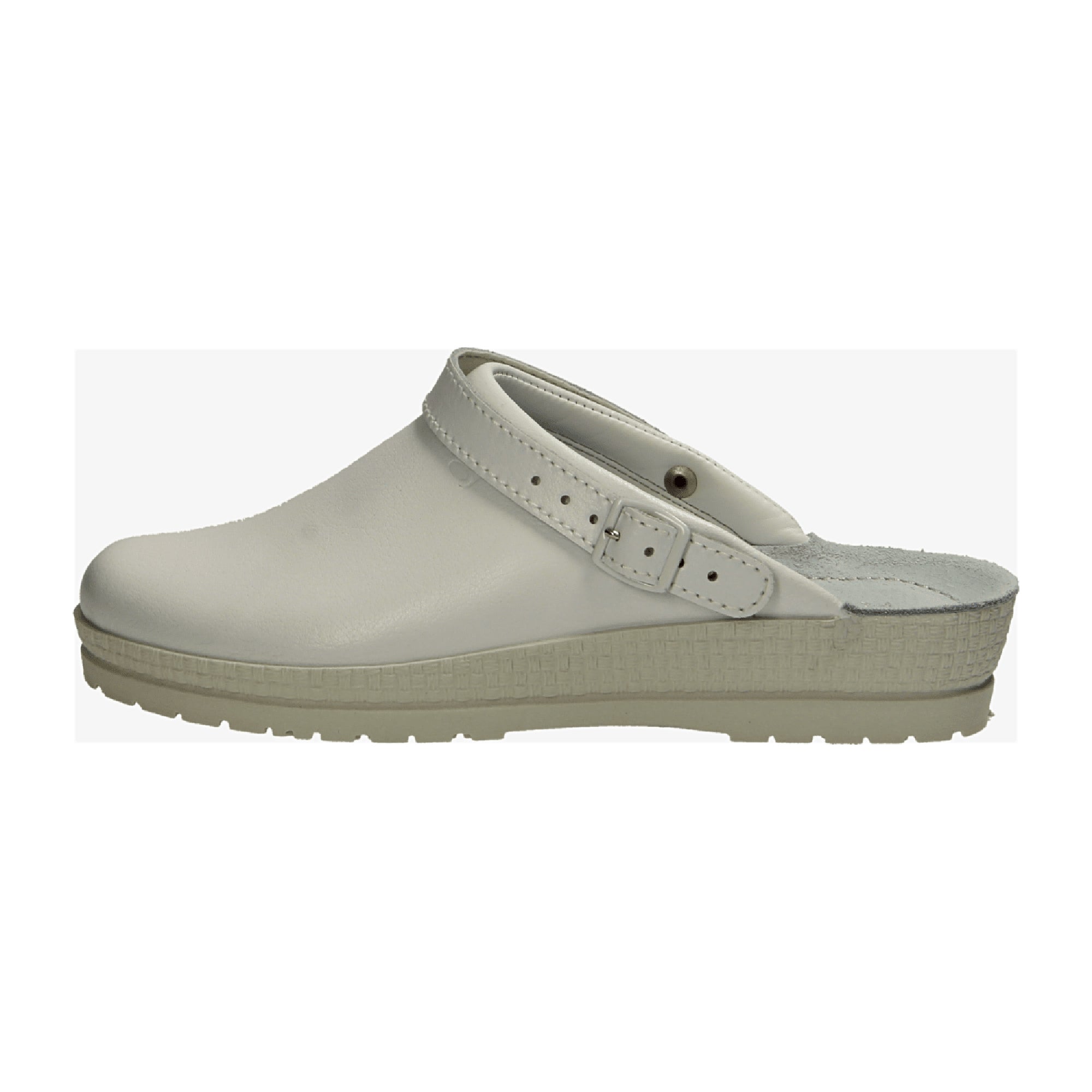 Rohde White Leather Clog for Women Slip-On Comfortable Wedge Heel