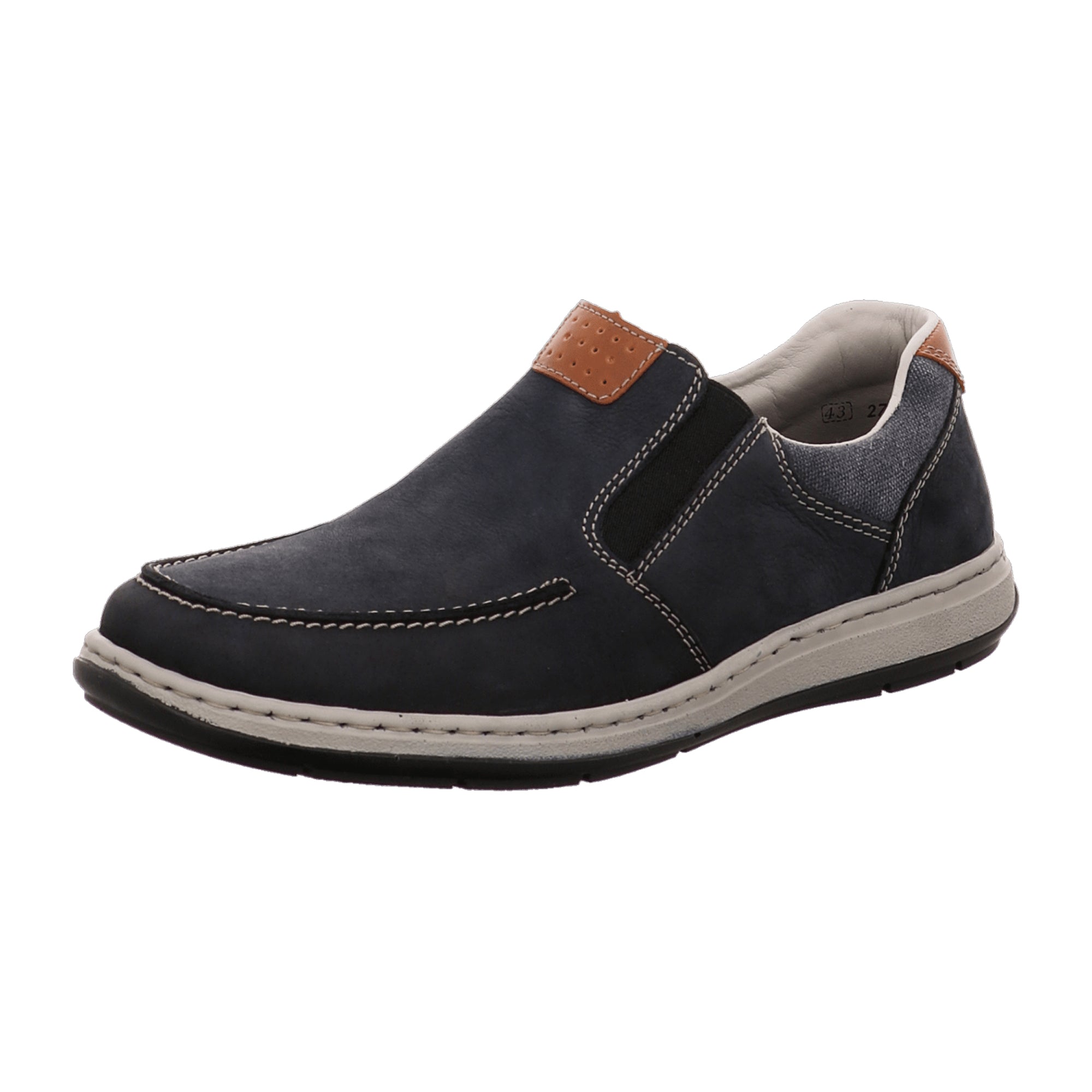 Rieker Blue Leather Slip-On Shoes Comfort Fit with Shock-Absorbing Sole