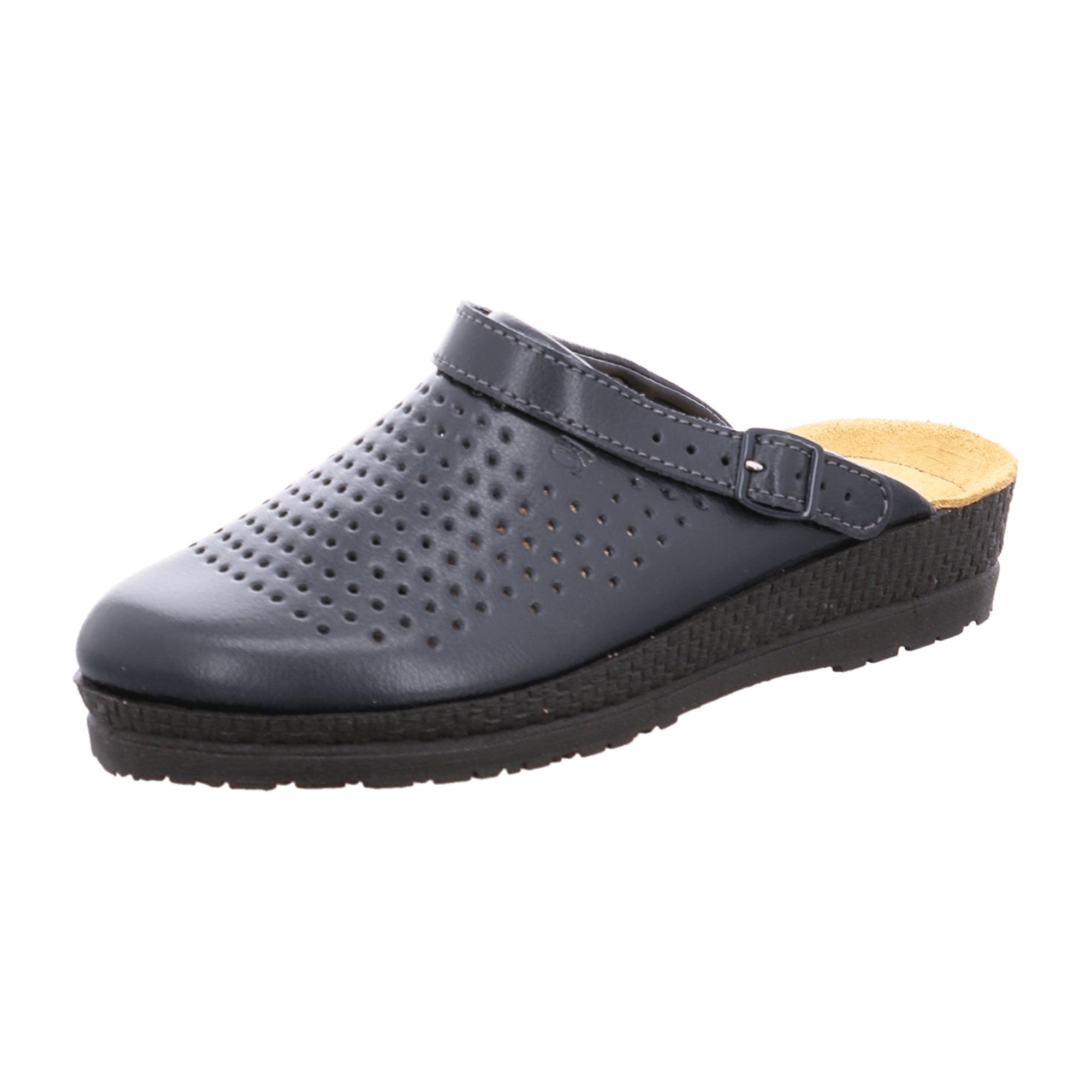 Rohde Blue Leather Women's Slip-On House Shoes with Wedge Heel