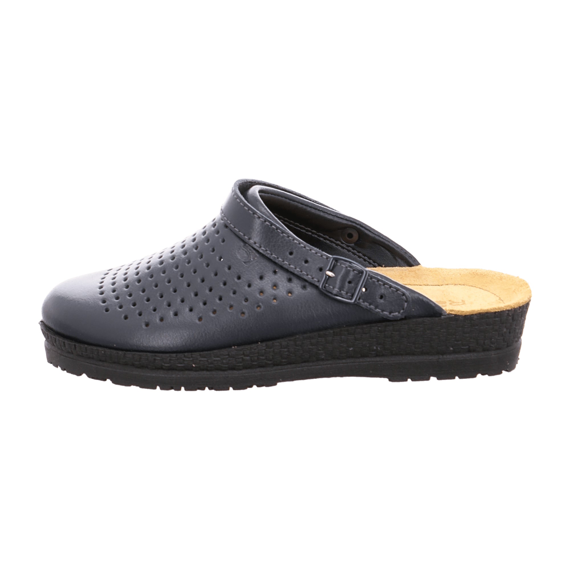 Rohde Blue Leather Women's Slip-On House Shoes with Wedge Heel