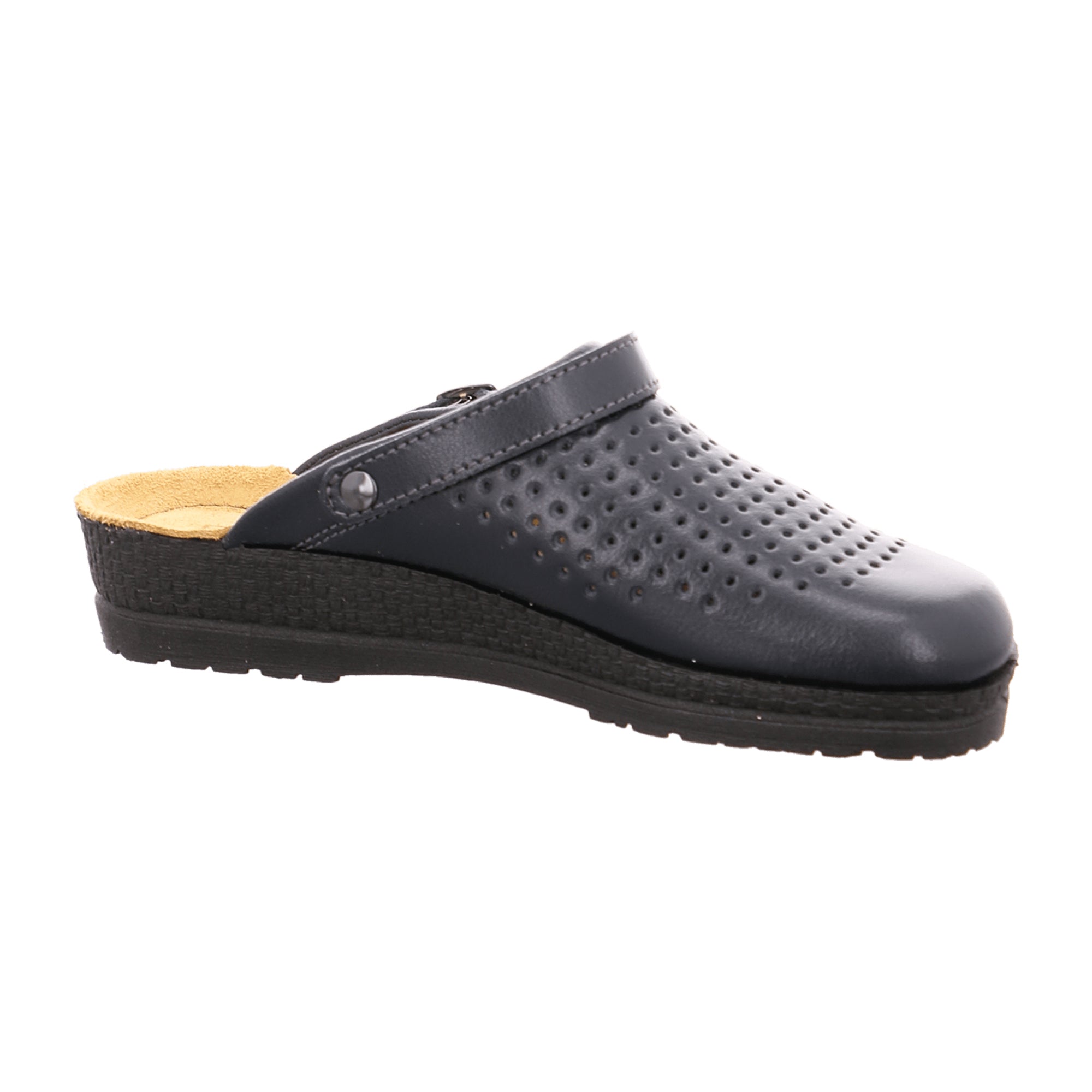 Rohde Blue Leather Women's Slip-On House Shoes with Wedge Heel