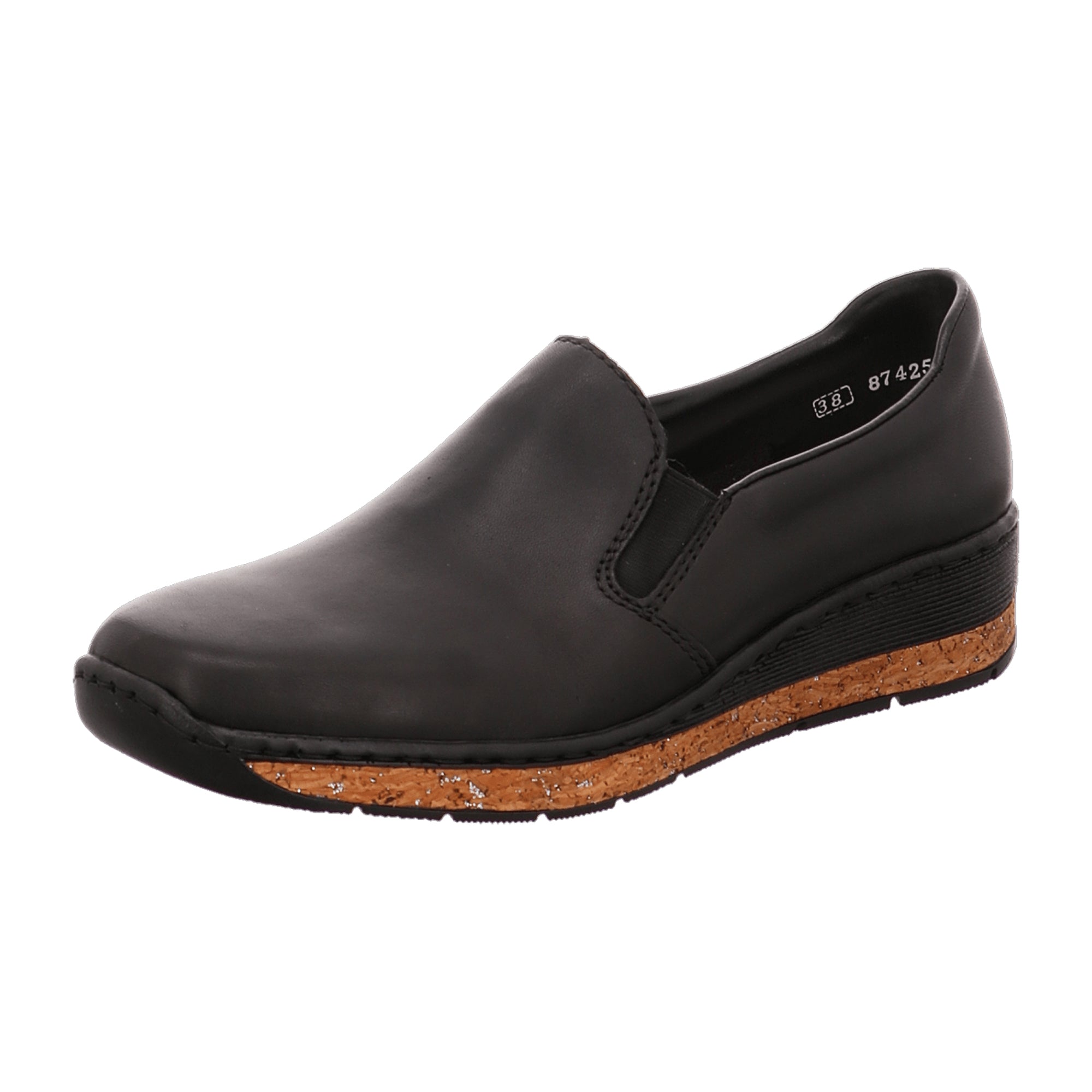 Rieker Women's Black Leather Casual Slip-On Shoes with Cushioned Sole