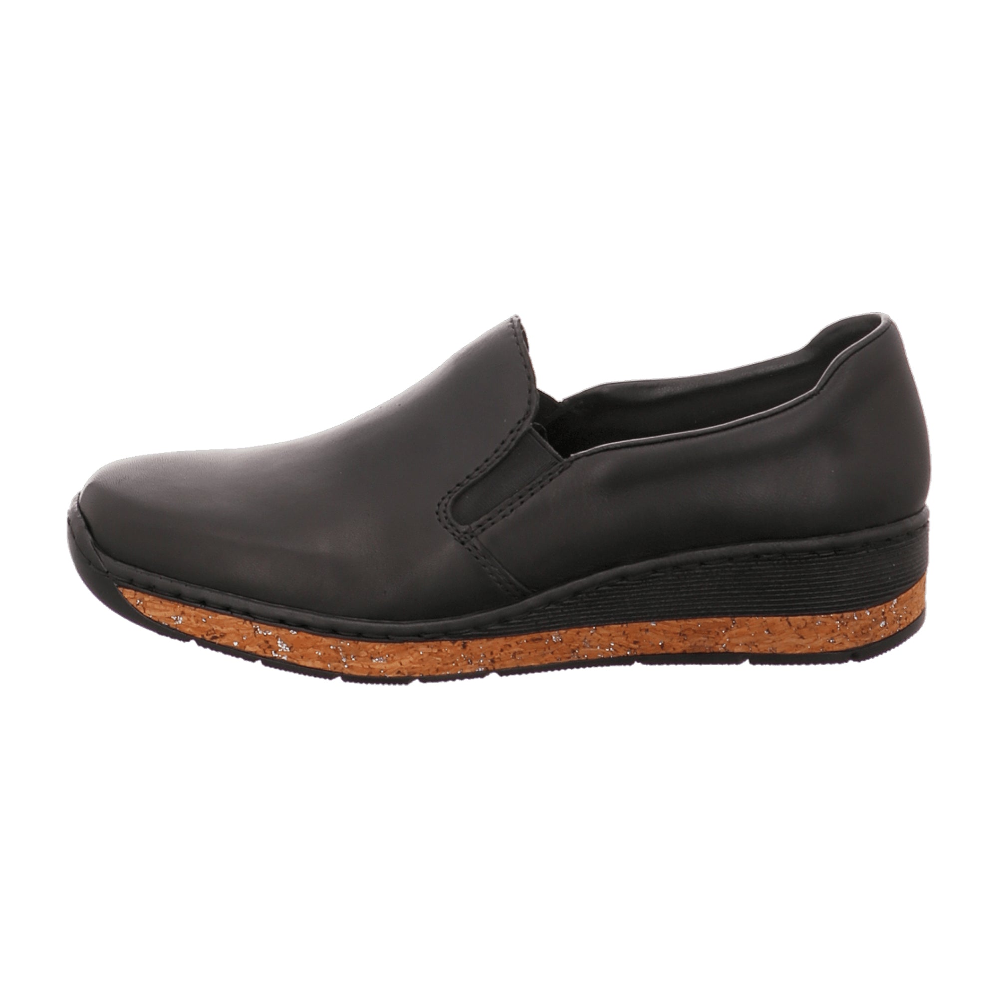 Rieker Women's Black Leather Casual Slip-On Shoes with Cushioned Sole