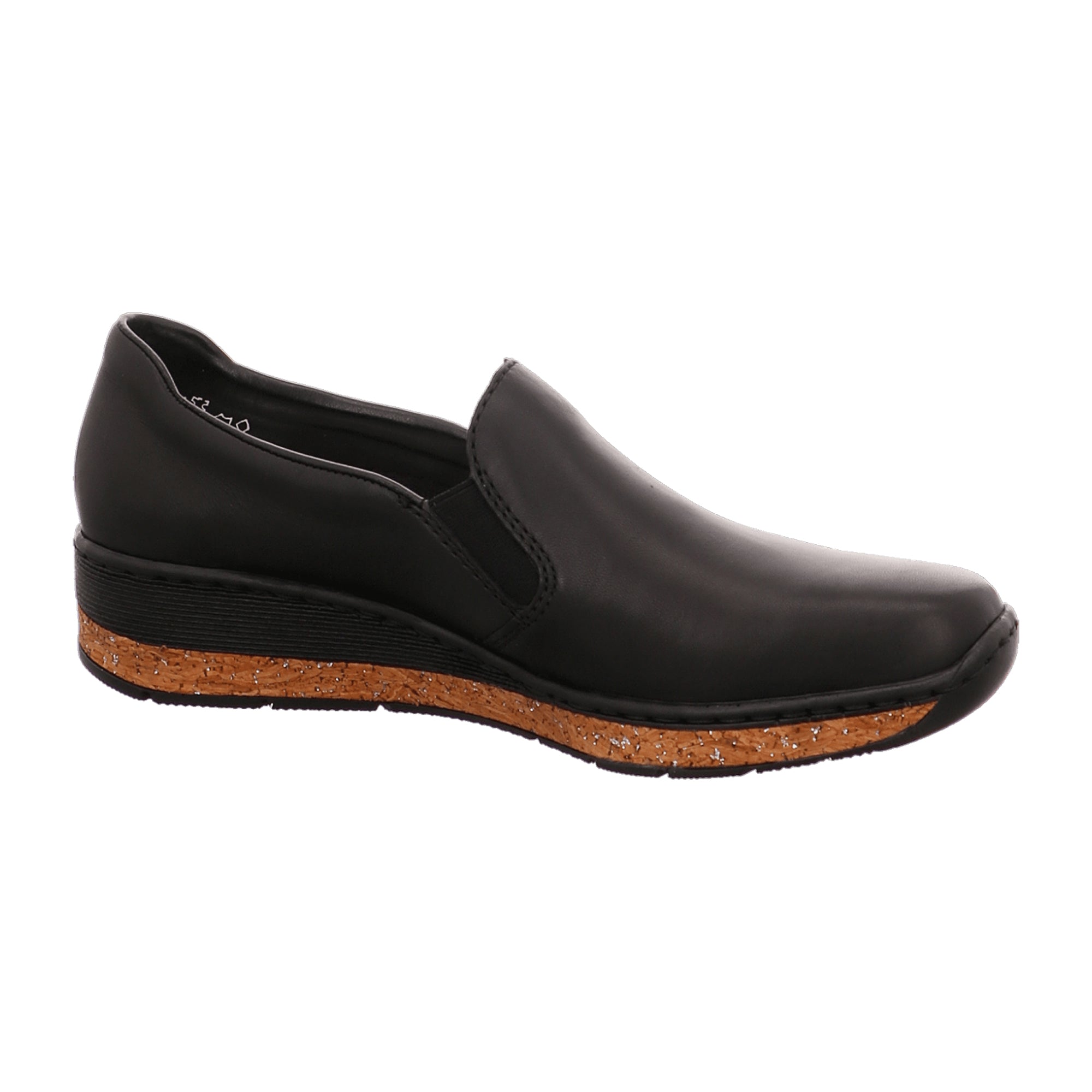 Rieker Women's Black Leather Casual Slip-On Shoes with Cushioned Sole