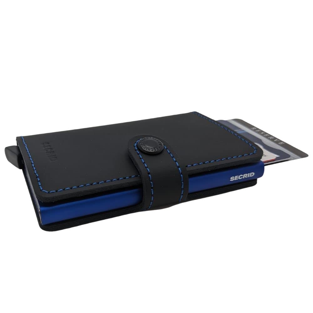 Secrid Miniwallet Matte Wallet - Black & Blue Leather with RFID Protection