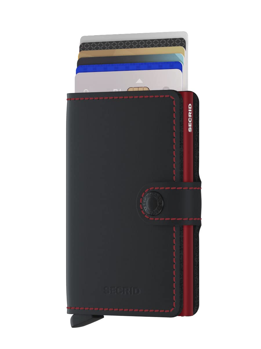 Secrid Miniwallet Matte Purple Rose Leather Card Holder - Compact Black & Red Wallet