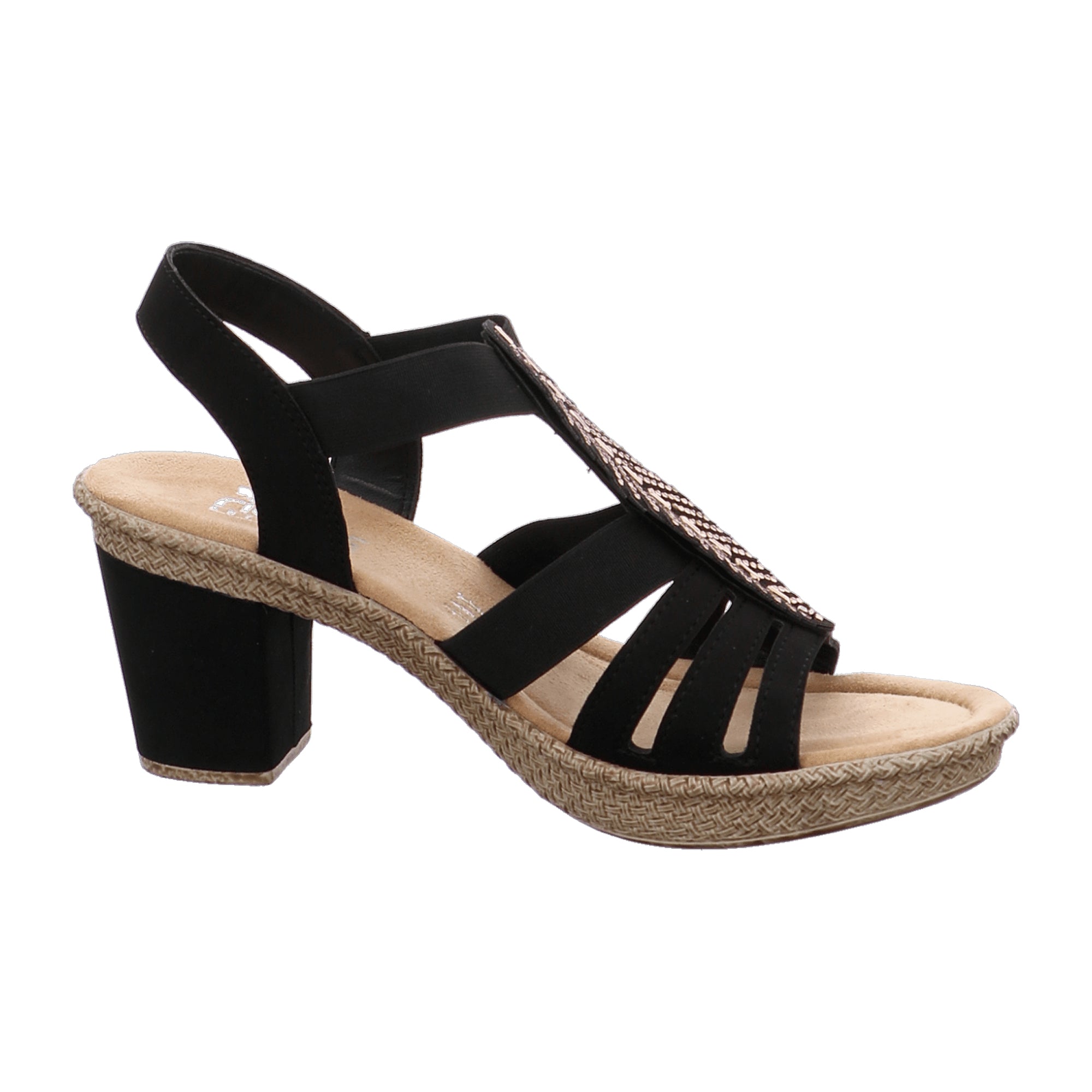 Rieker Women's Black Sandalettes with Gold Beads and Comfort Sole