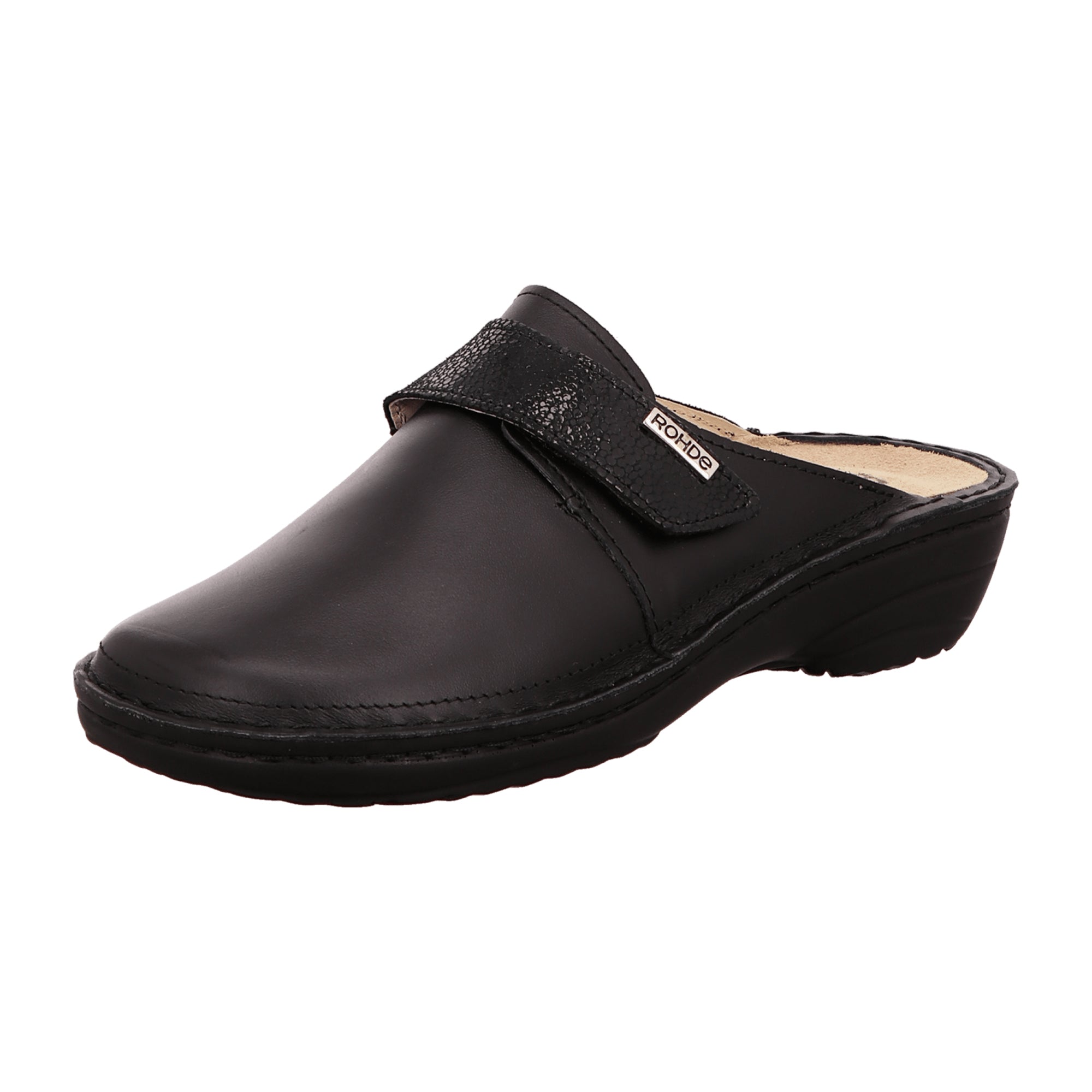 Rohde Black Leather Women's Shoes with Removable Insole and Block Heel