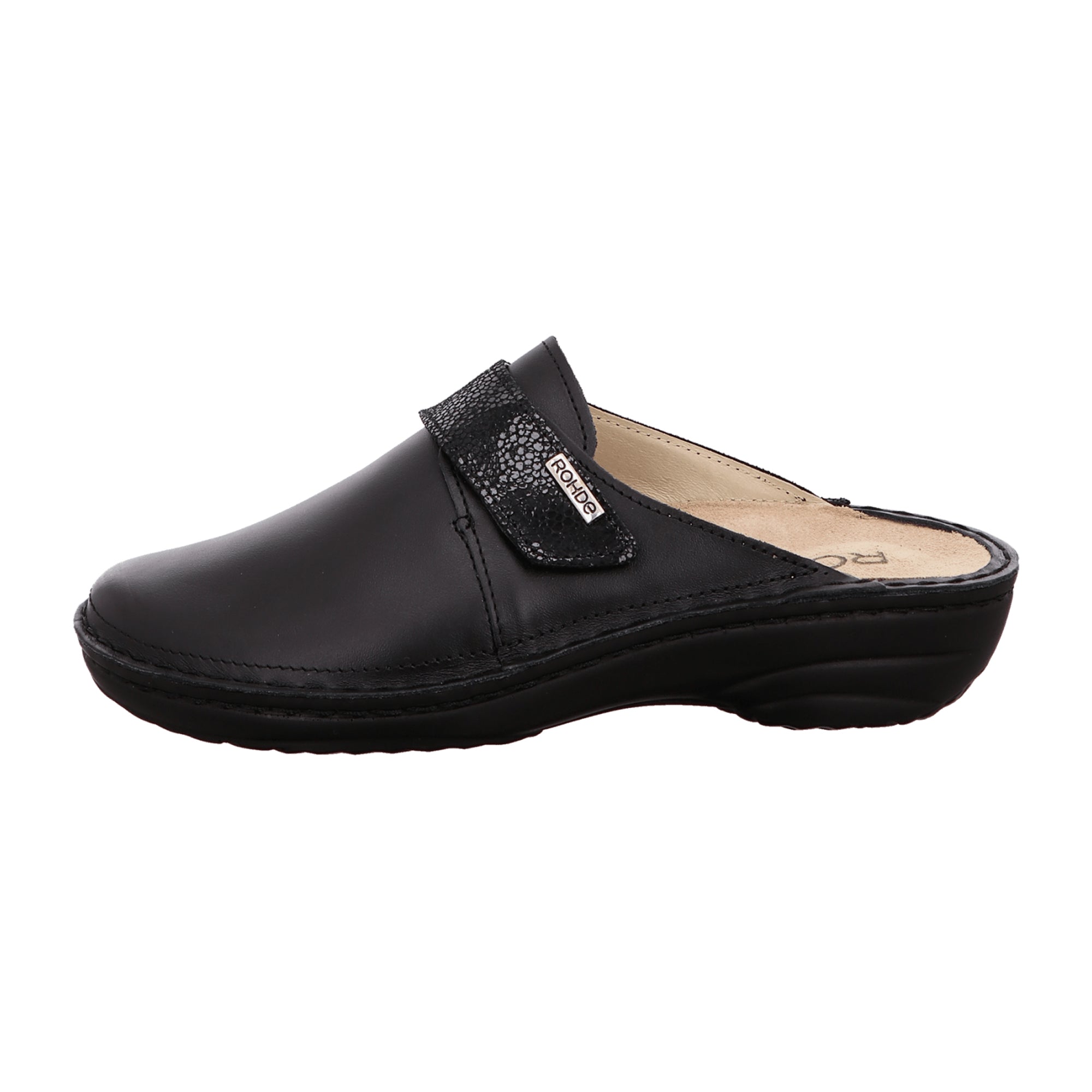 Rohde Black Leather Women's Shoes with Removable Insole and Block Heel