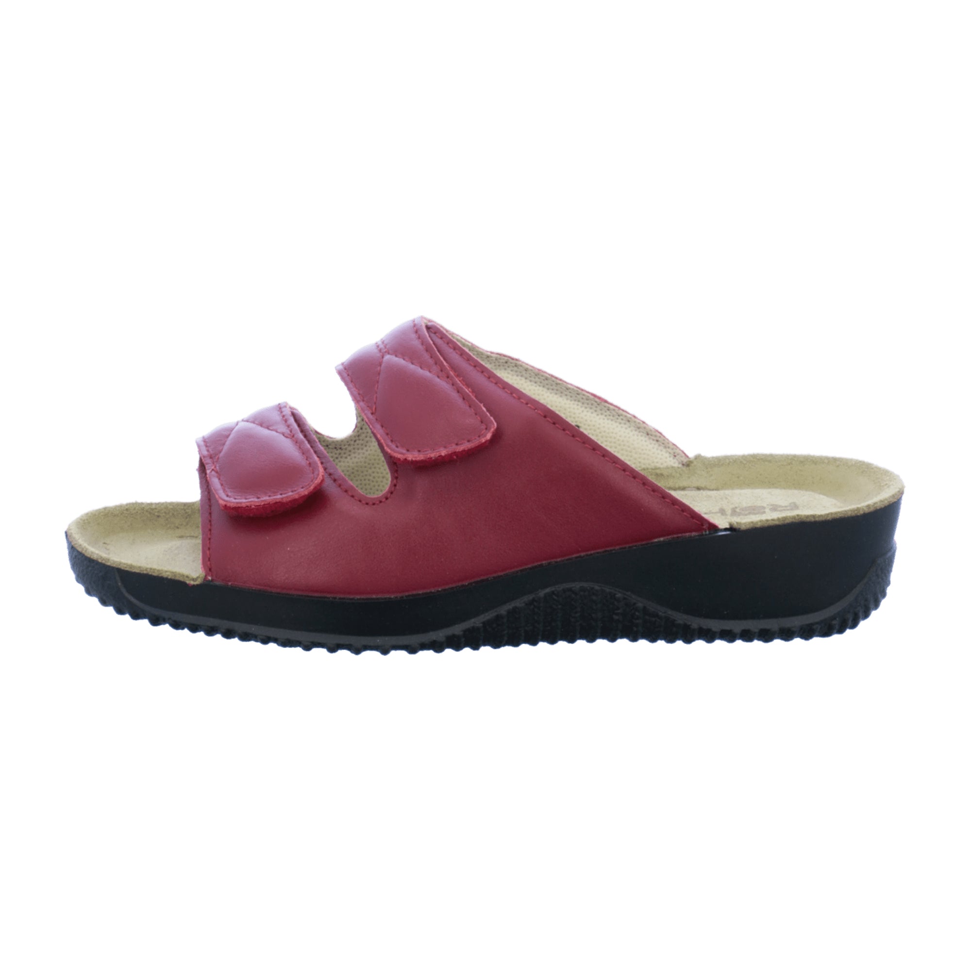 Rohde Soltau Red Women's Leather Shoes with Velcro Strap and Wedge Heel