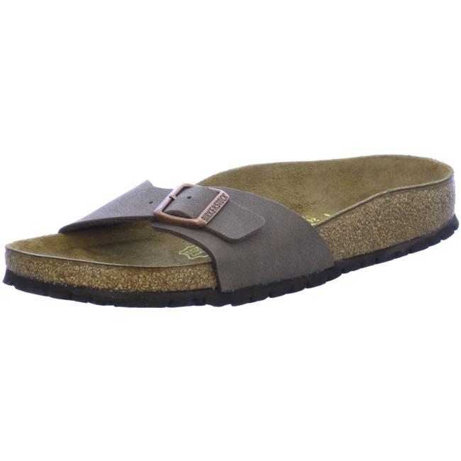 Birkenstock Madrid Birko Flor Nubuck Leather Mocca narrow width slides sandals - Bartel-Shop