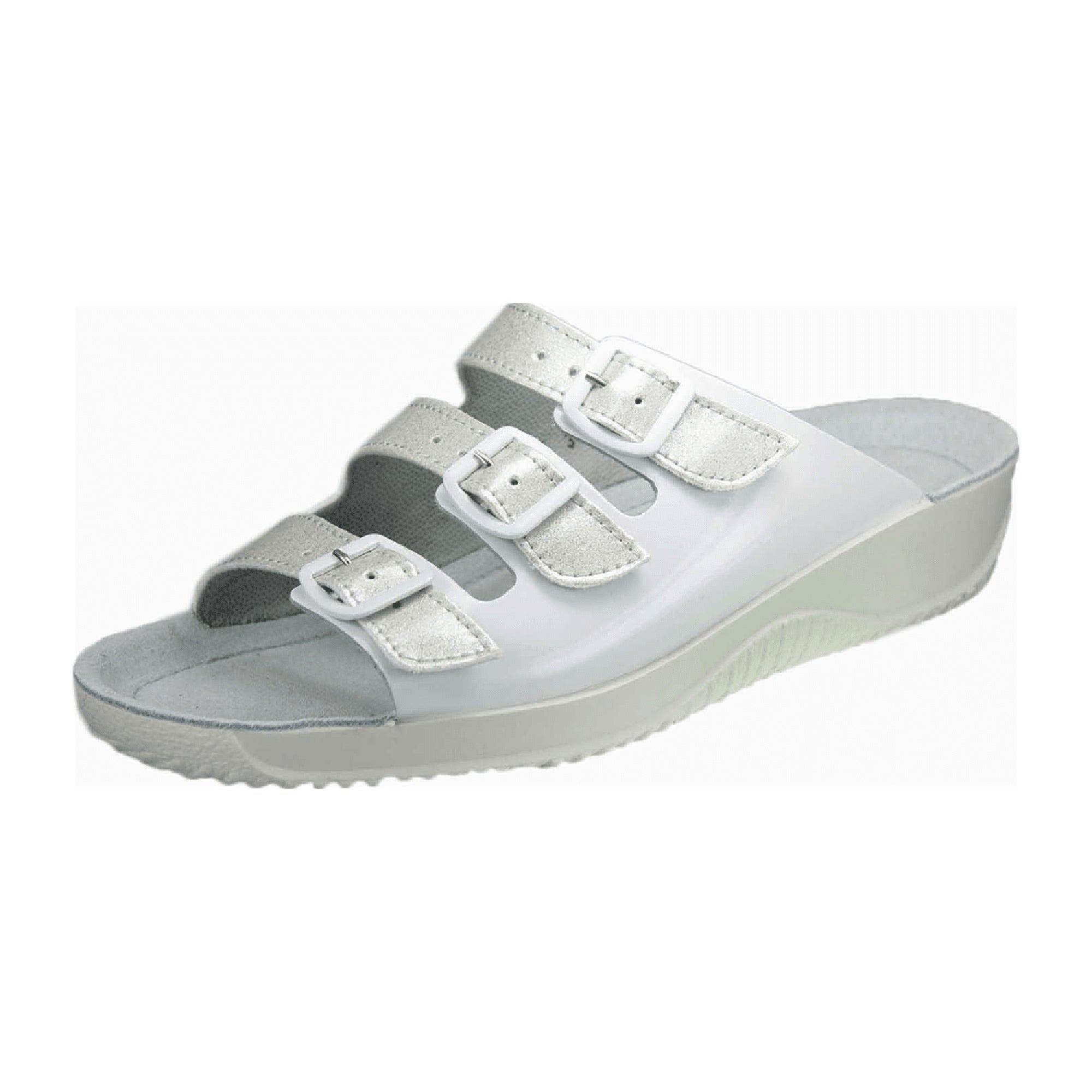 Rohde Comfortable Women's Silver Leather Sandals with Buckle Closure