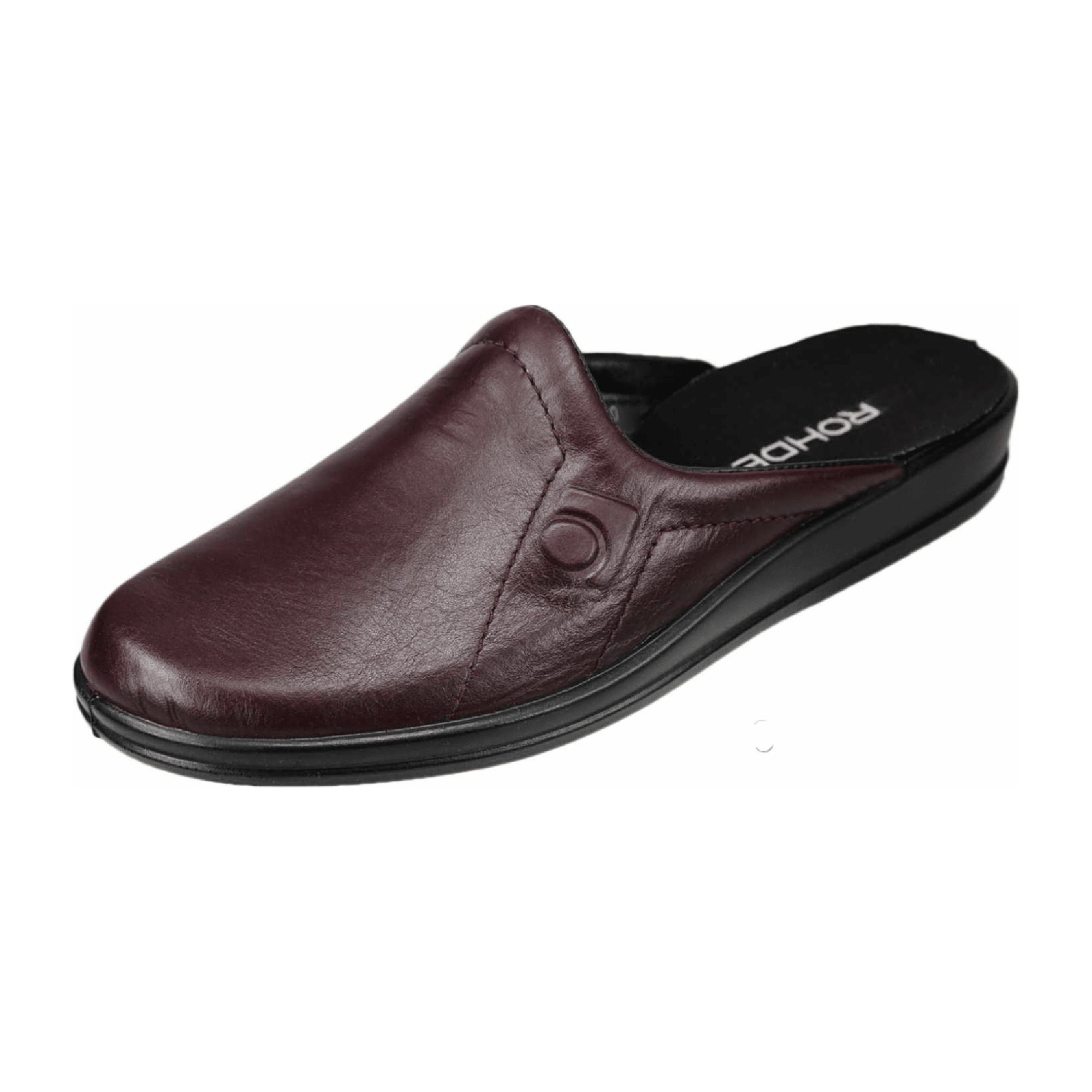 Rohde Mens Red Leather Slippers with Wedge Heel for Fall and Winter