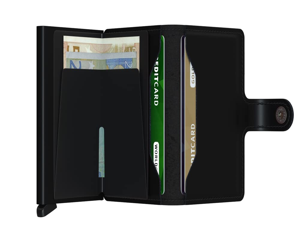 Secrid Miniwallet RFID Card Holder - Black Leather Wallet with Aluminium