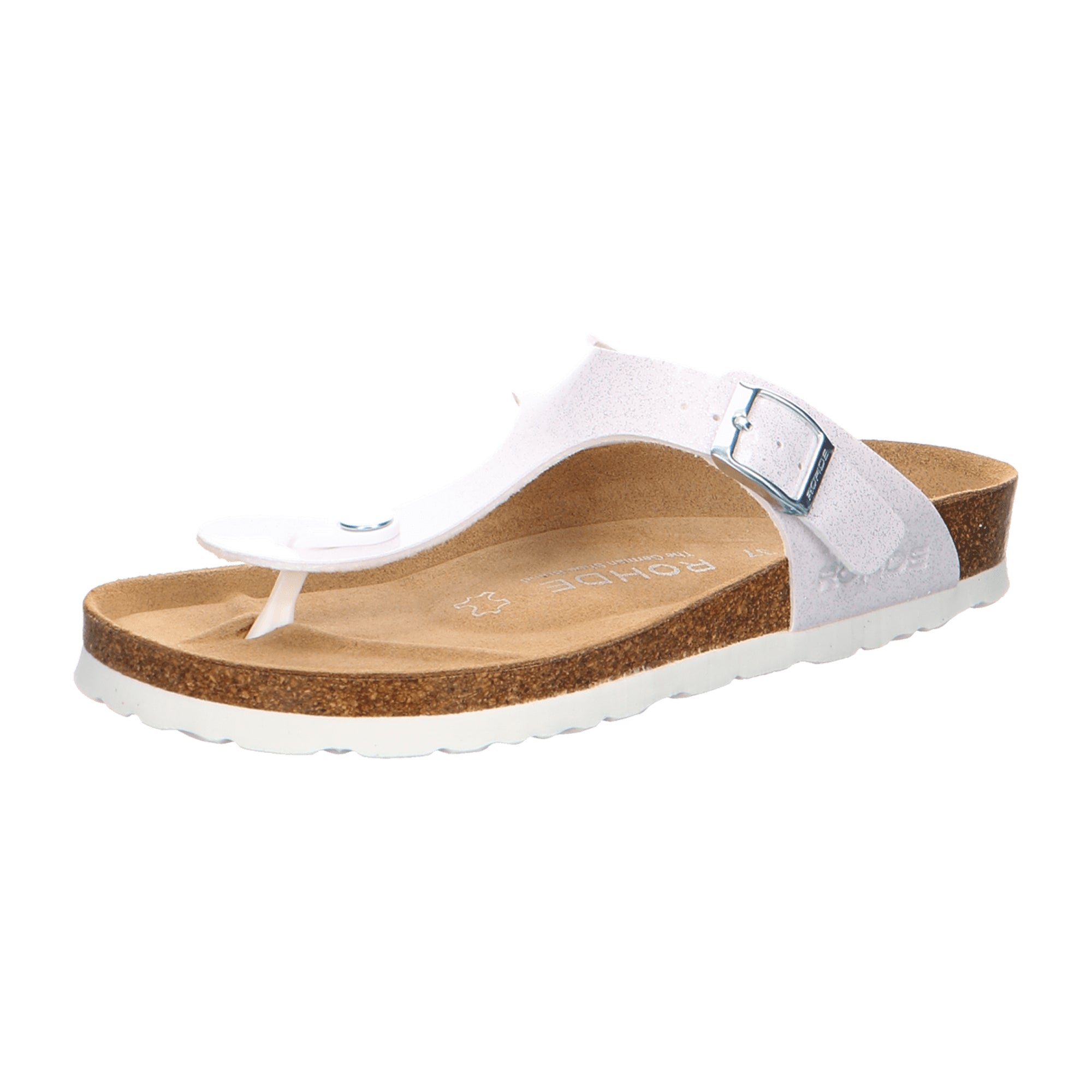 Rohde Women's White Thong Sandals with Buckle Flat Heel Spring Summer
