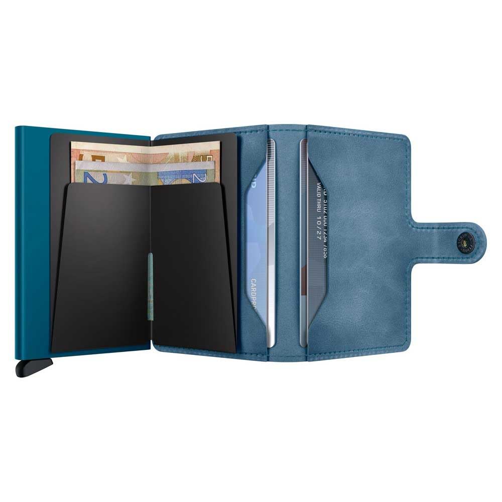Secrid Miniwallet Card Protector - Vintage Leather Aluminium Teal RFID Wallet