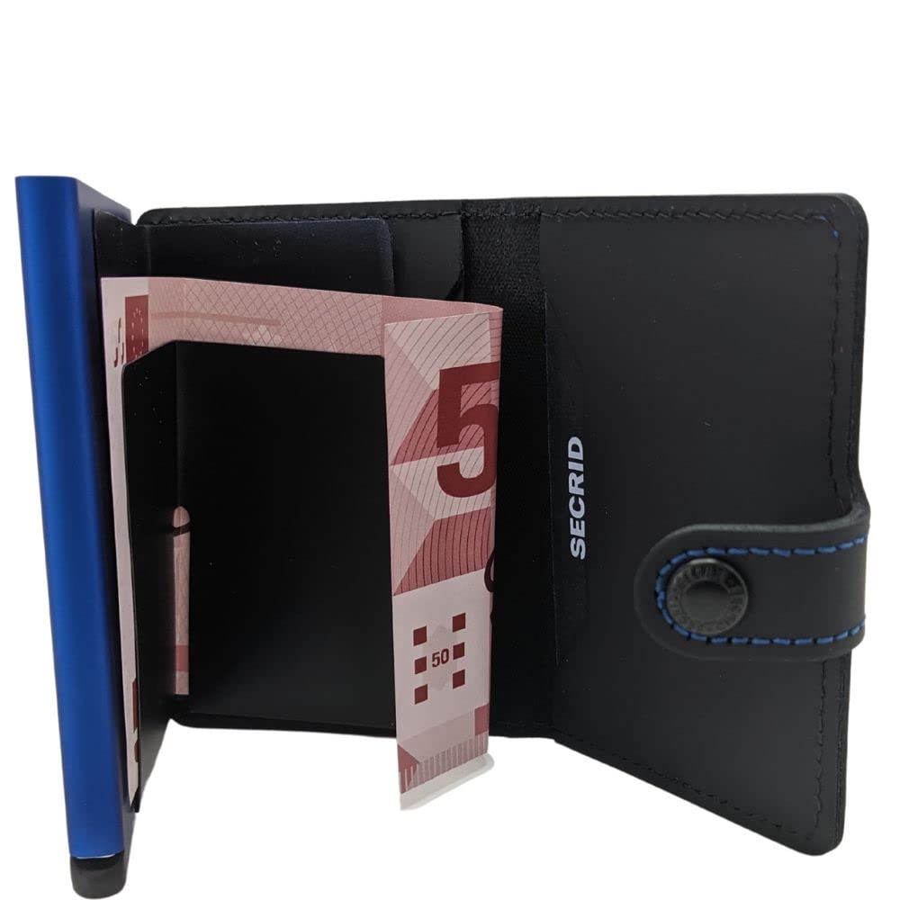 Secrid Miniwallet Matte Wallet - Black & Blue Leather with RFID Protection