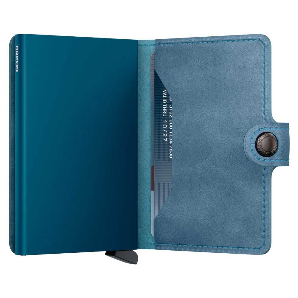 Secrid Miniwallet Card Protector - Vintage Leather Aluminium Teal RFID Wallet