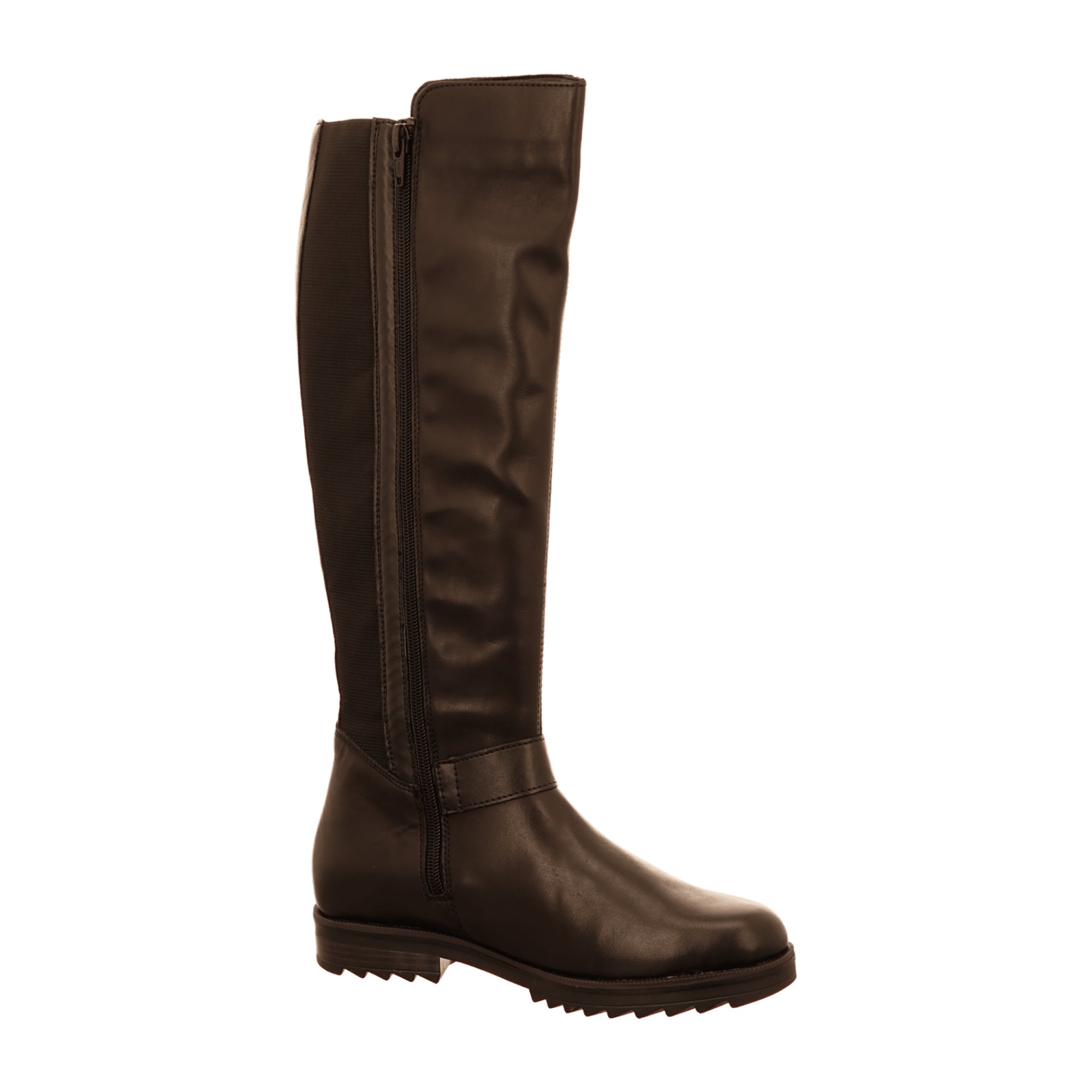 Remonte NV Black Leather Overknee Boots for Women with Block Heel and Zipper