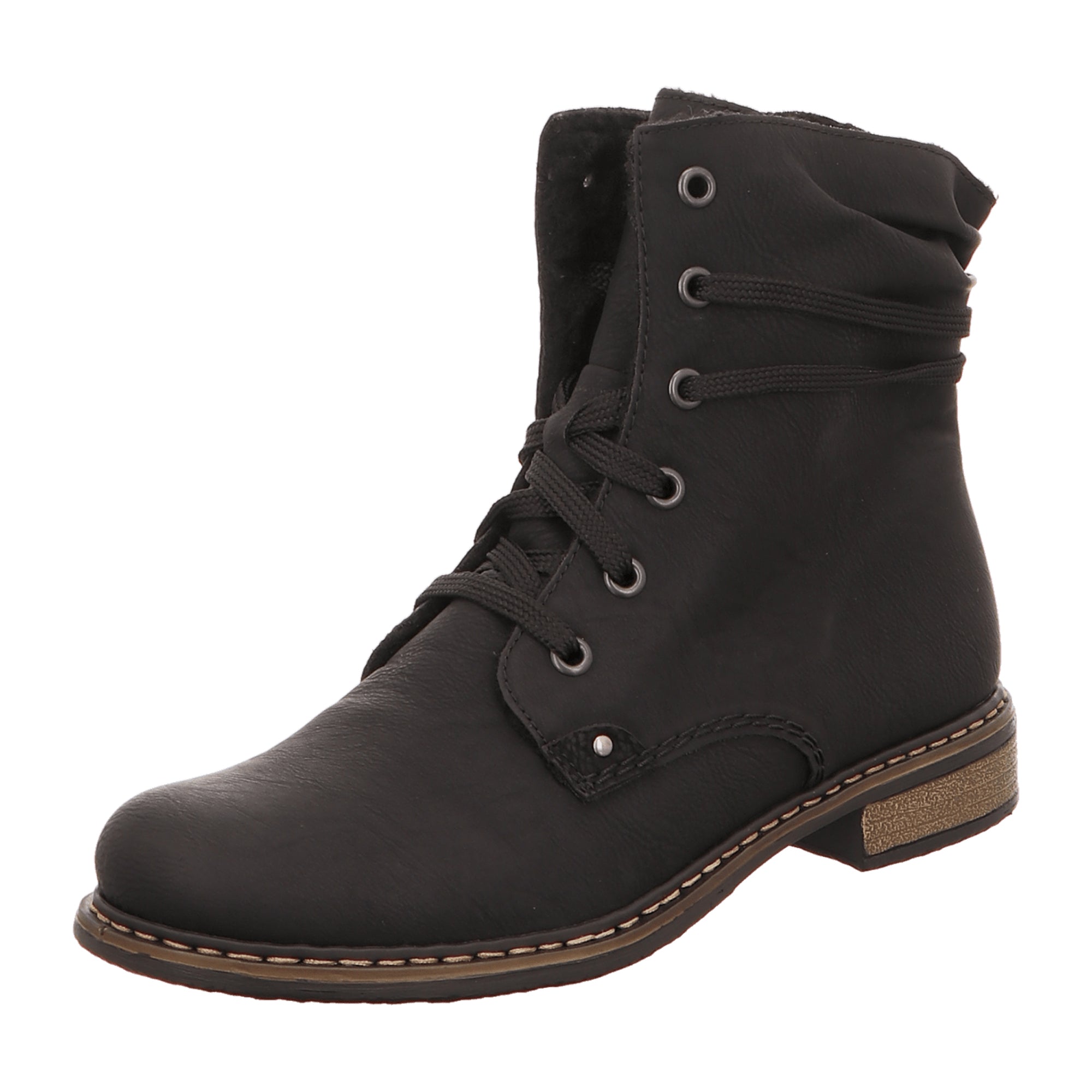 Rieker Women's Black Lace-Up Ankle Boots with Warm Lining for Winter