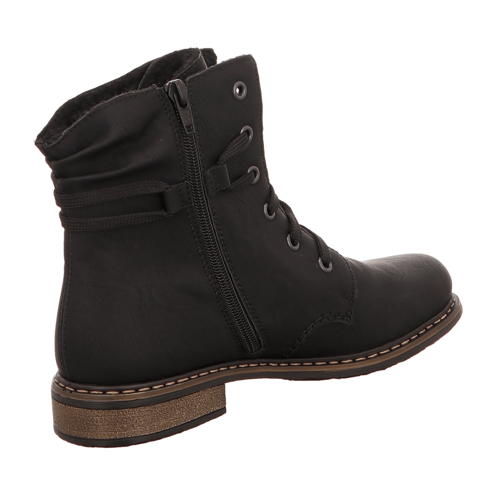 Rieker Women's Black Lace-Up Ankle Boots with Warm Lining for Winter