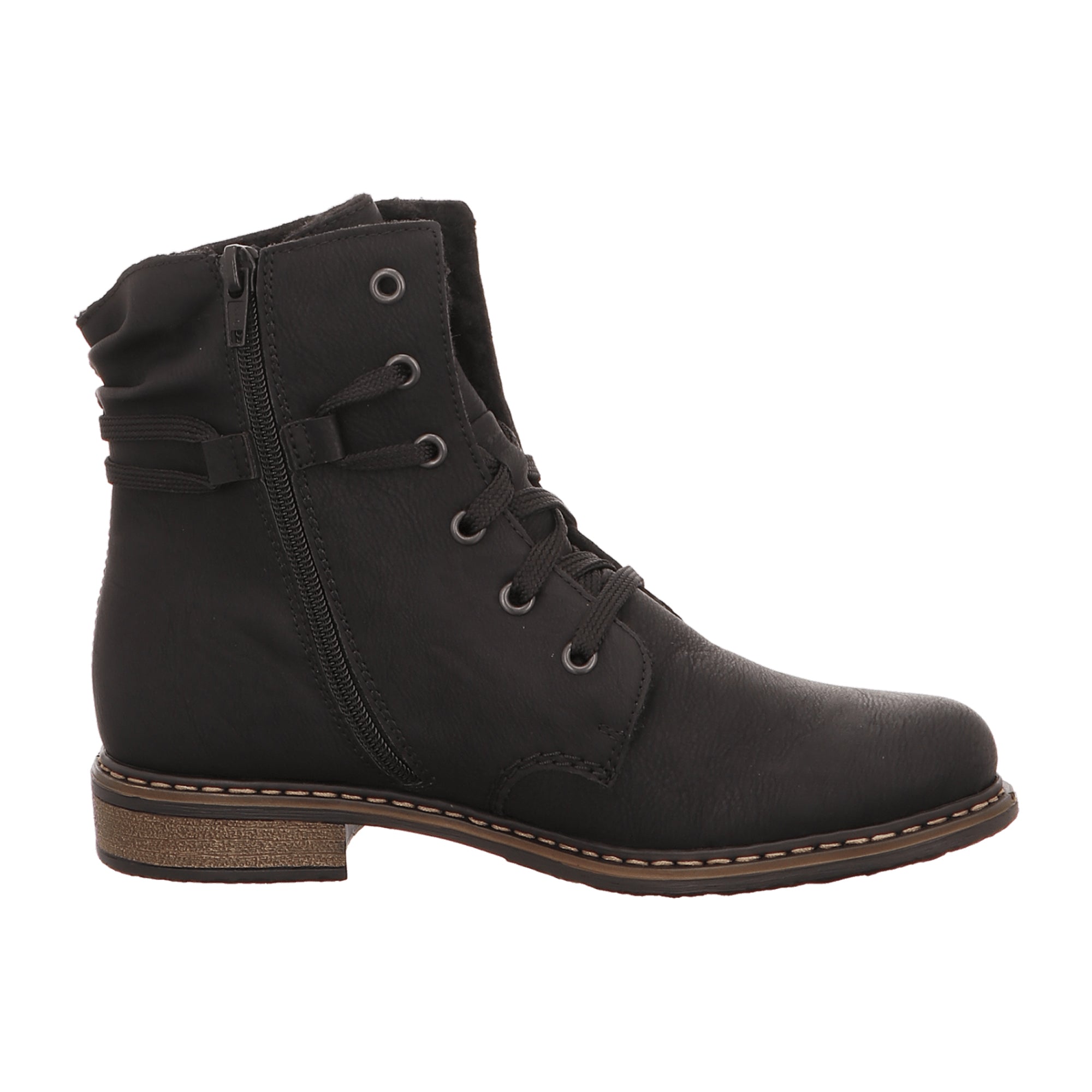 Rieker Women's Black Lace-Up Ankle Boots with Warm Lining for Winter