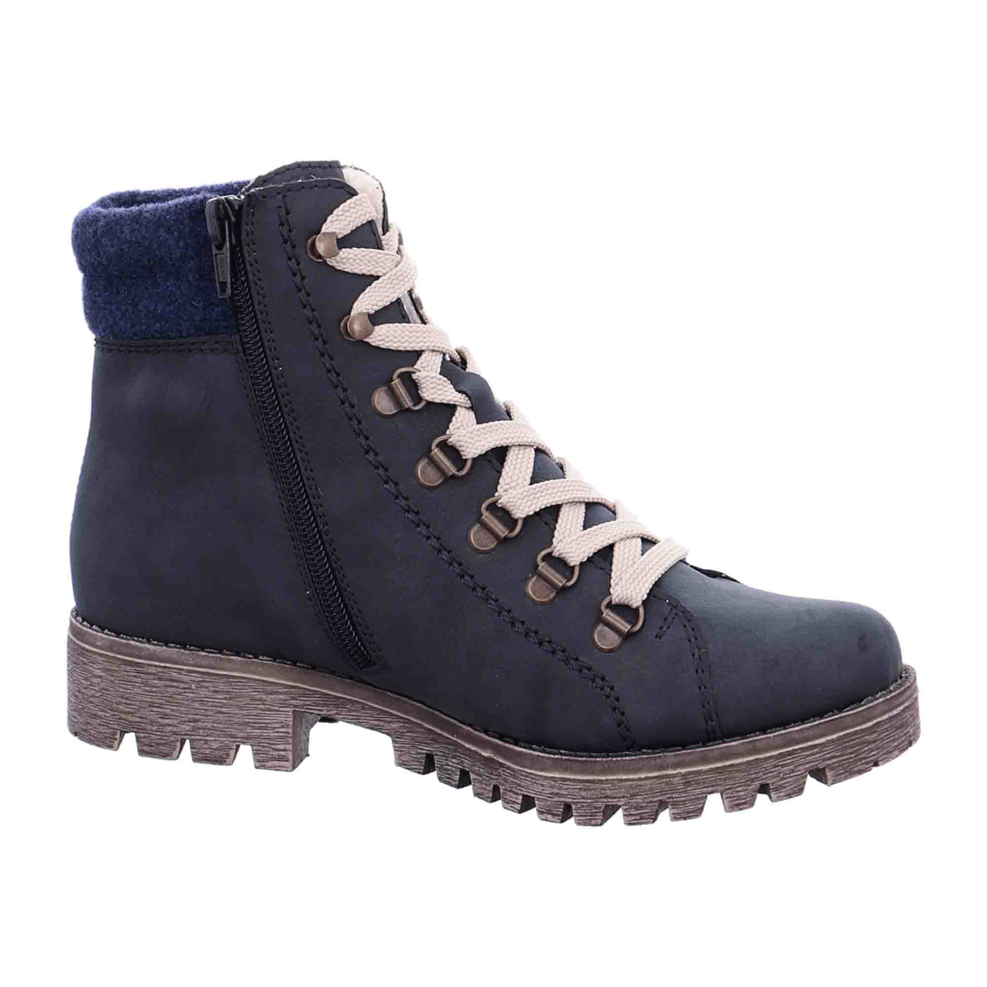 Rieker 785F8-14 Blue Women's Warm Lined Boots with Zipper and Rubber Sole