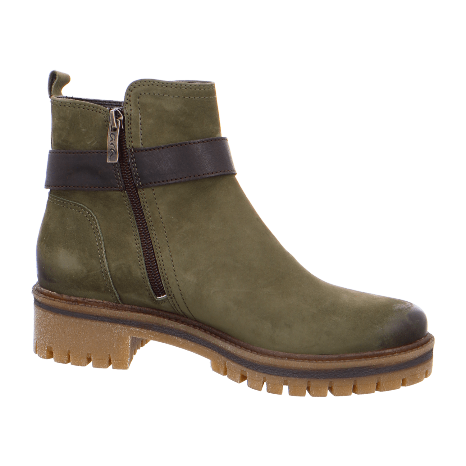 ARA JACKSON Women's Ankle Boot in Green Nubuck Leather with Zipper and Round Toe - Bartel-Shop