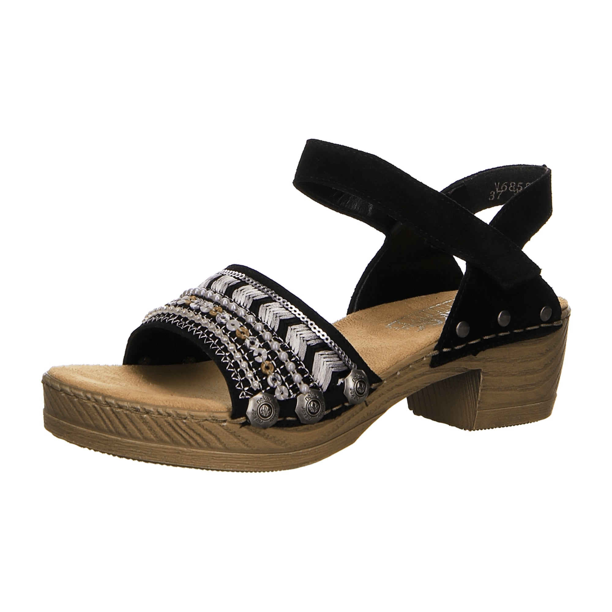 Rieker Black Sandalette for Women with Velour Leather and Textile Upper