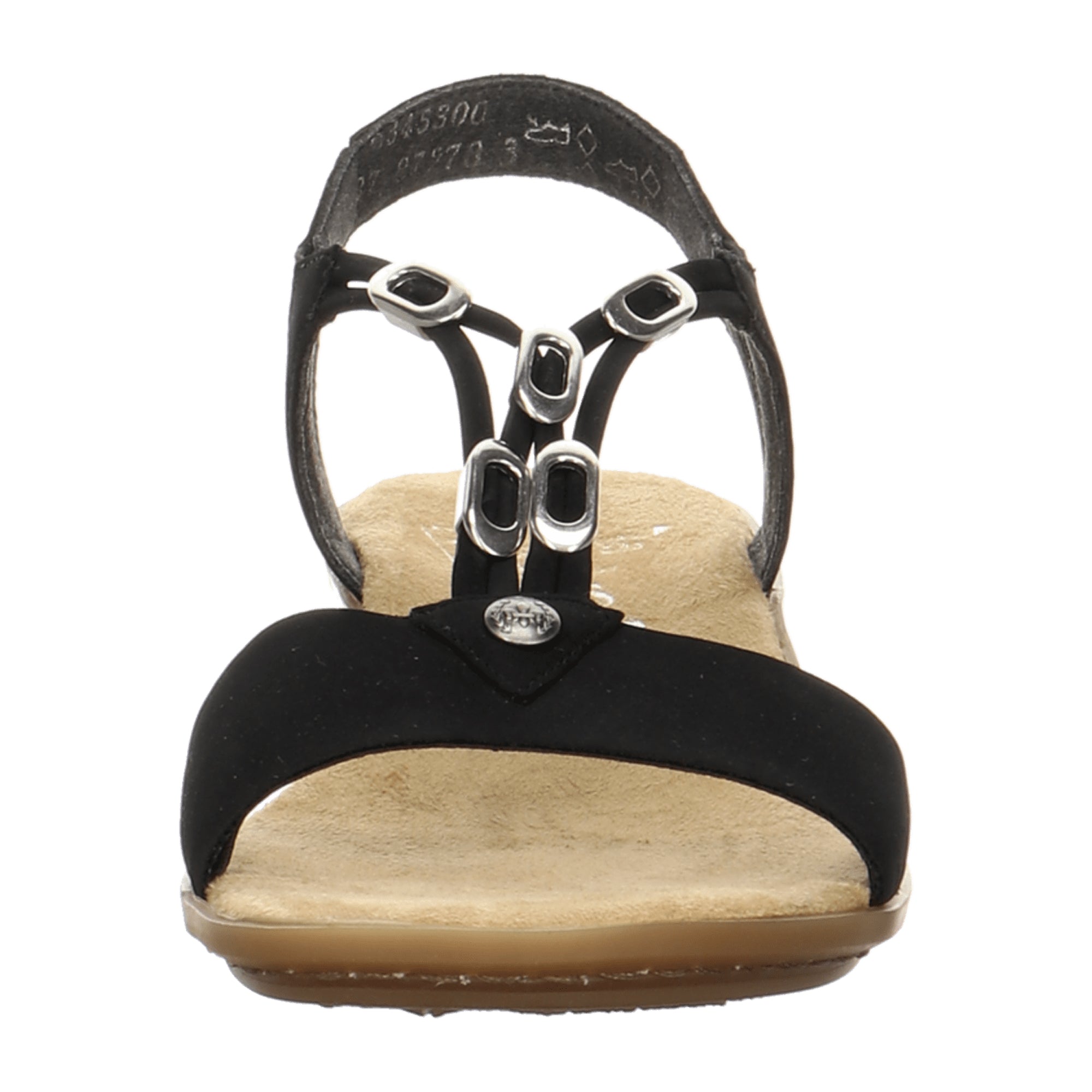 Rieker Women's Black Sandalette with 30mm Heel and Decorative Straps