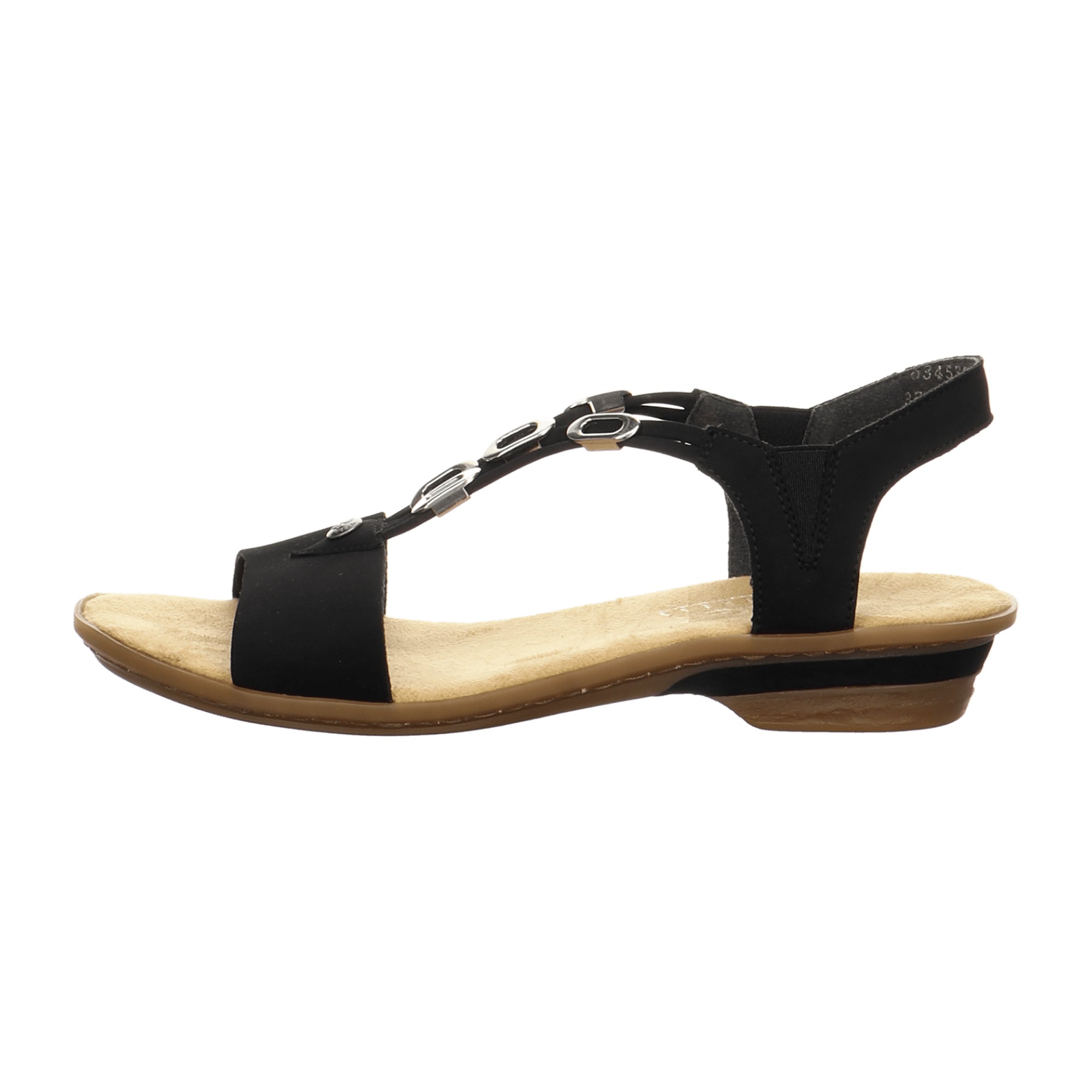 Rieker Women's Black Sandalette with 30mm Heel and Decorative Straps