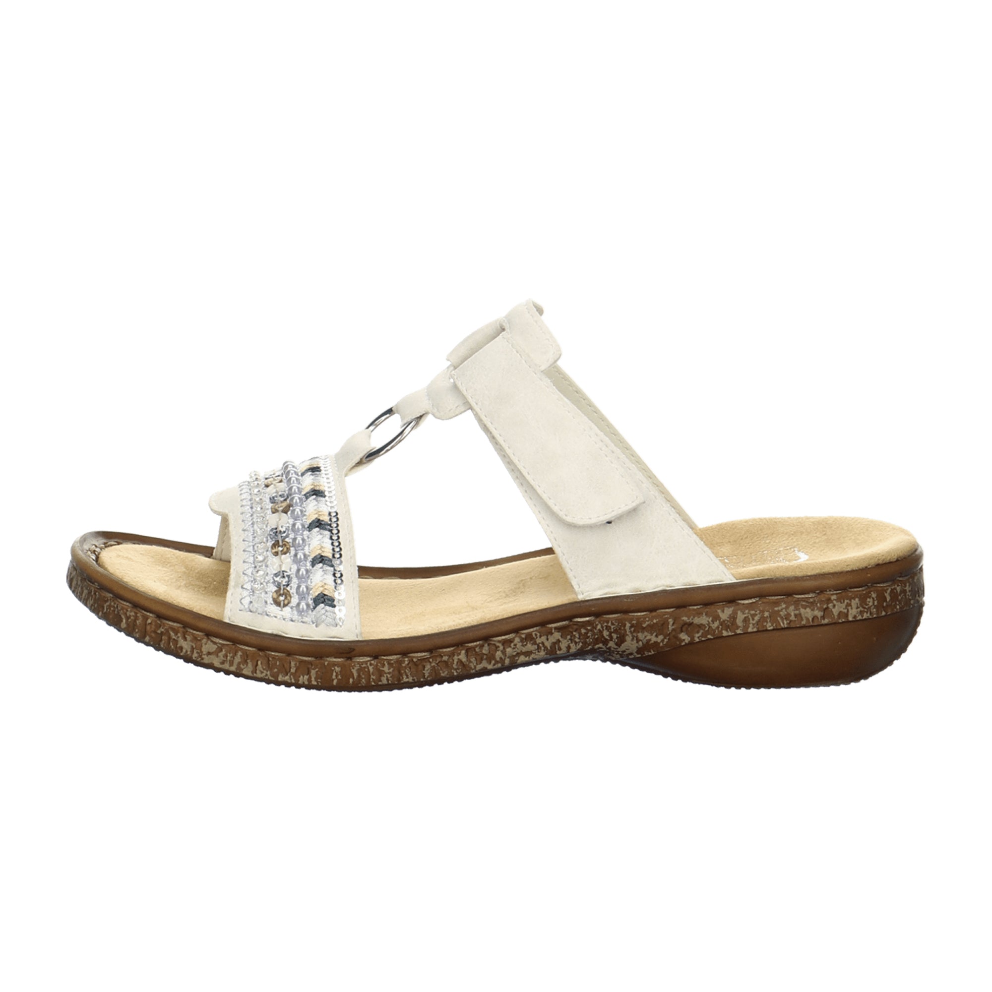 Rieker Women's White Slip-On Sandals with 30mm Heel and Velcro Strap