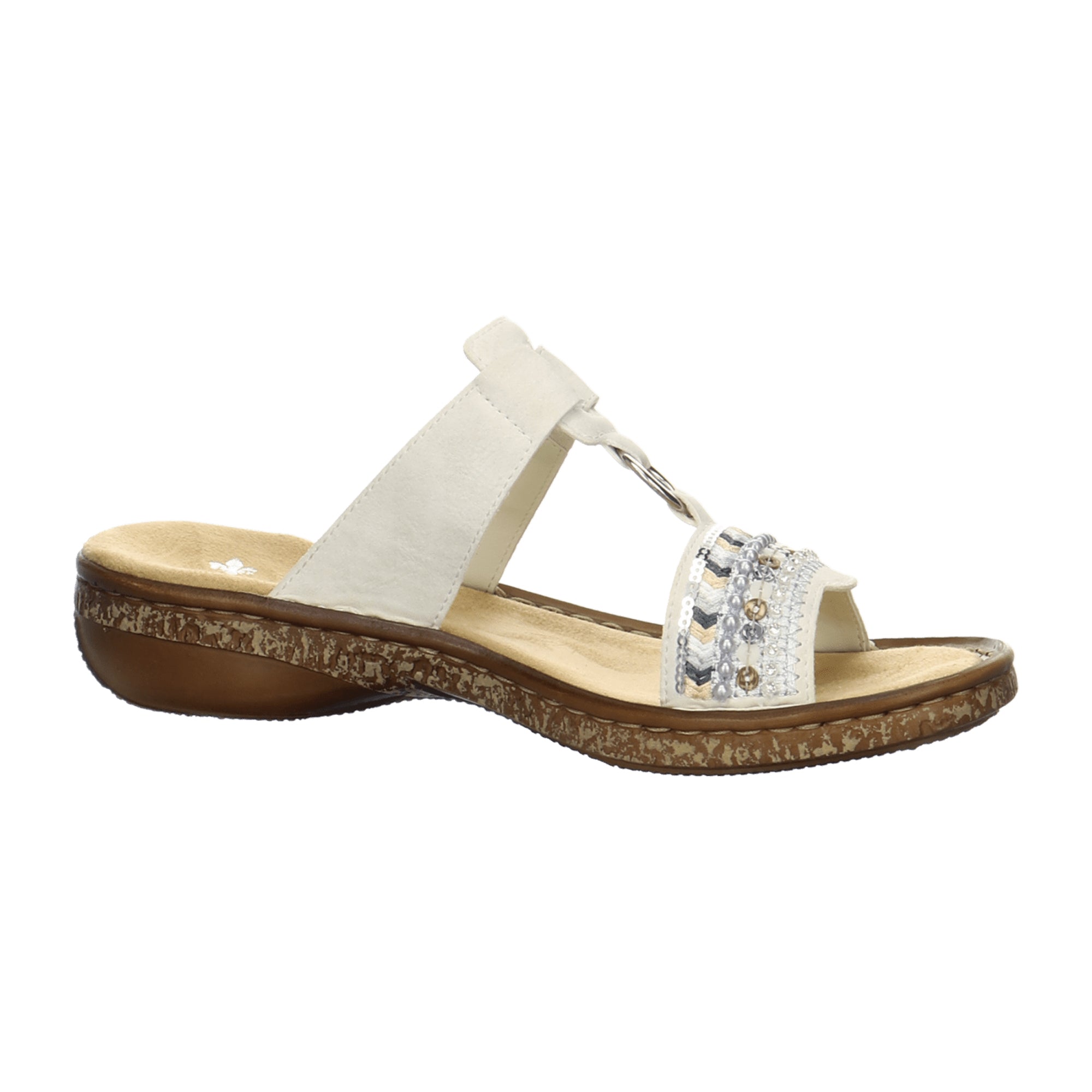 Rieker Women's White Slip-On Sandals with 30mm Heel and Velcro Strap